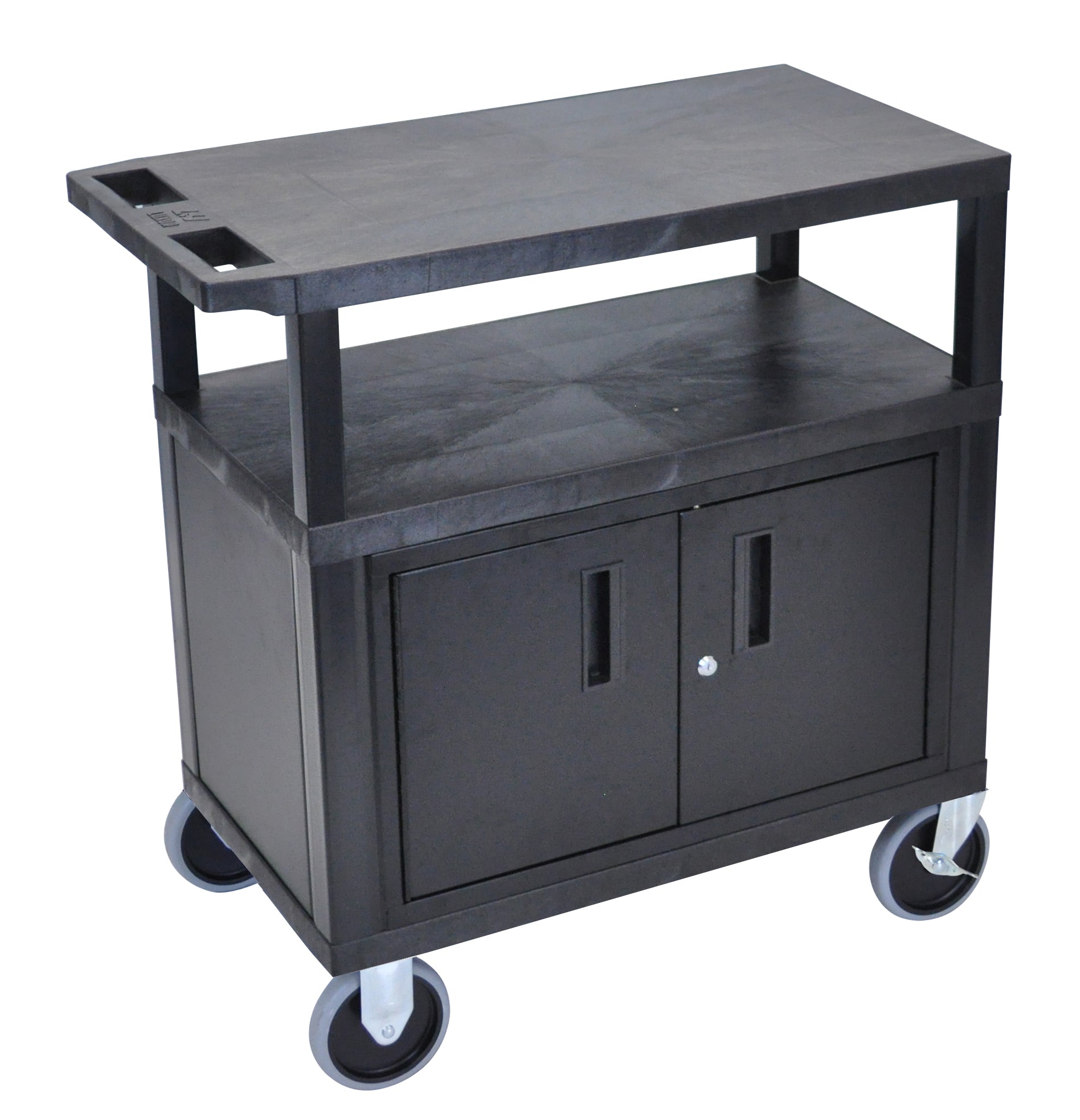 Luxor Black EC34CHD B 18x32 Utility Cart with 3 Shelves, Storage Cabinet & Heavy Duty Casters - Perfect for Office, Warehouse, Kitchen & Industrial Organization