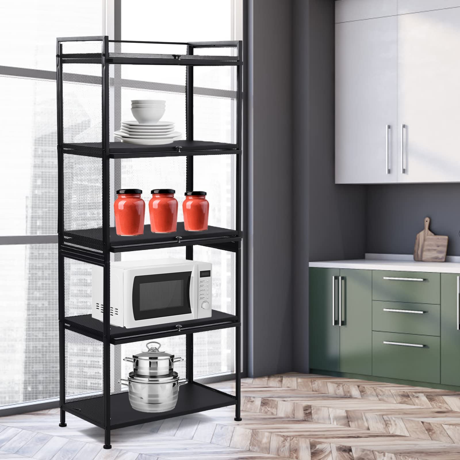 5-Tier Storage Cabinet - Large Capacity Kitchen Organizer with Transparent PC Doors | Multi-Functional Shelf for Pantry, Bathroom, Garage, Office & Closet Organization | Bookshelf, Shoe Rack & Home Storage Solution