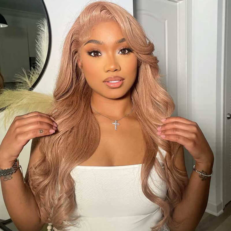 Eullair Rose Milk Tea Colored Body Wave Lace Frontal Wig - Light Flaxen Brown Straight Human Hair Wigs for Black Women | TikTok Hair Inspiration, Perfect for Cosplay, Daily Wear & Special Occasions
