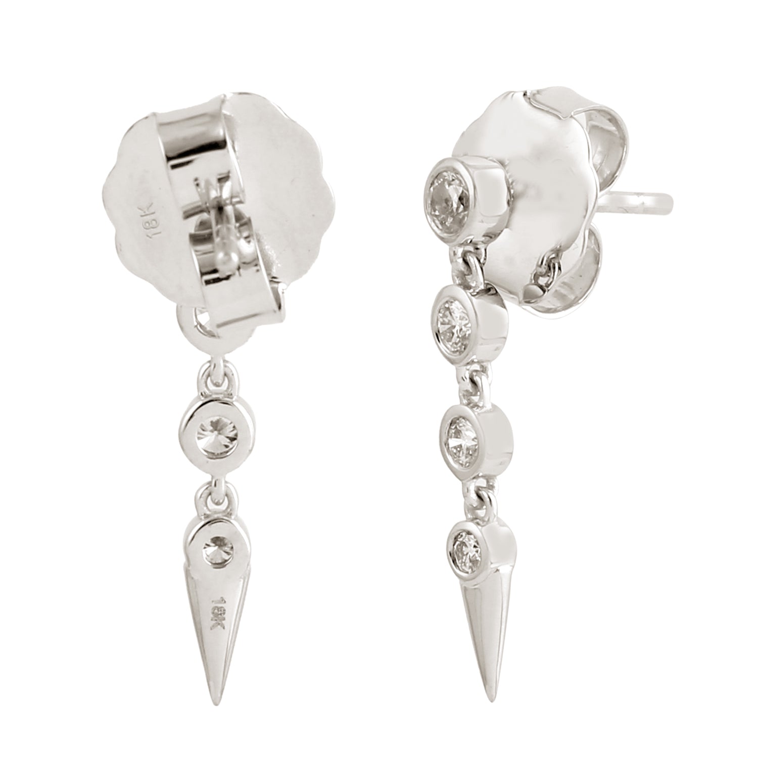 18K White Gold Bezel Set Diamond Spike Dangle Earrings - Elegant & Sparkling Jewelry for Parties, Weddings & Special Occasions
