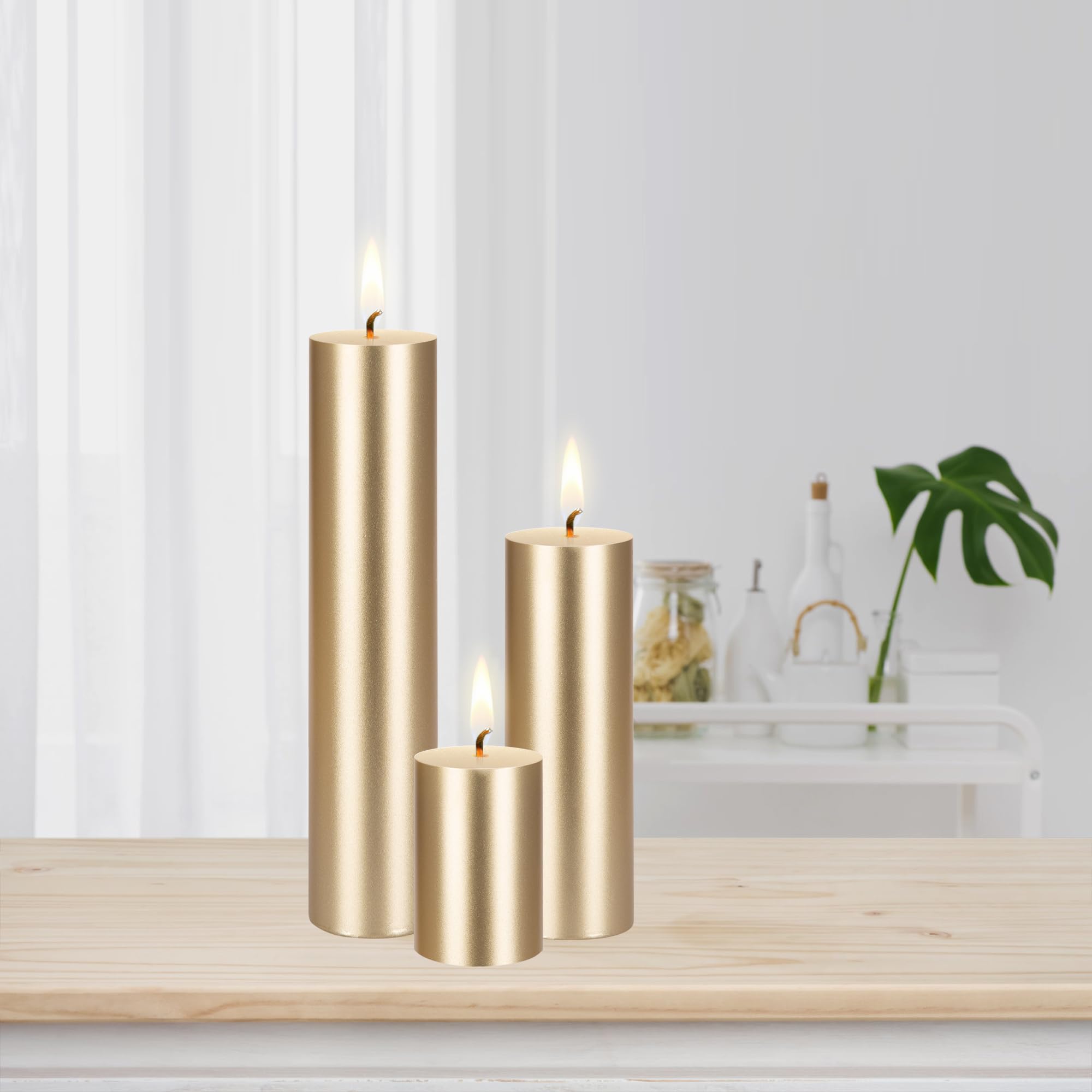Premium Unscented Solid Gold Pillar Candle - Hand Poured 2
