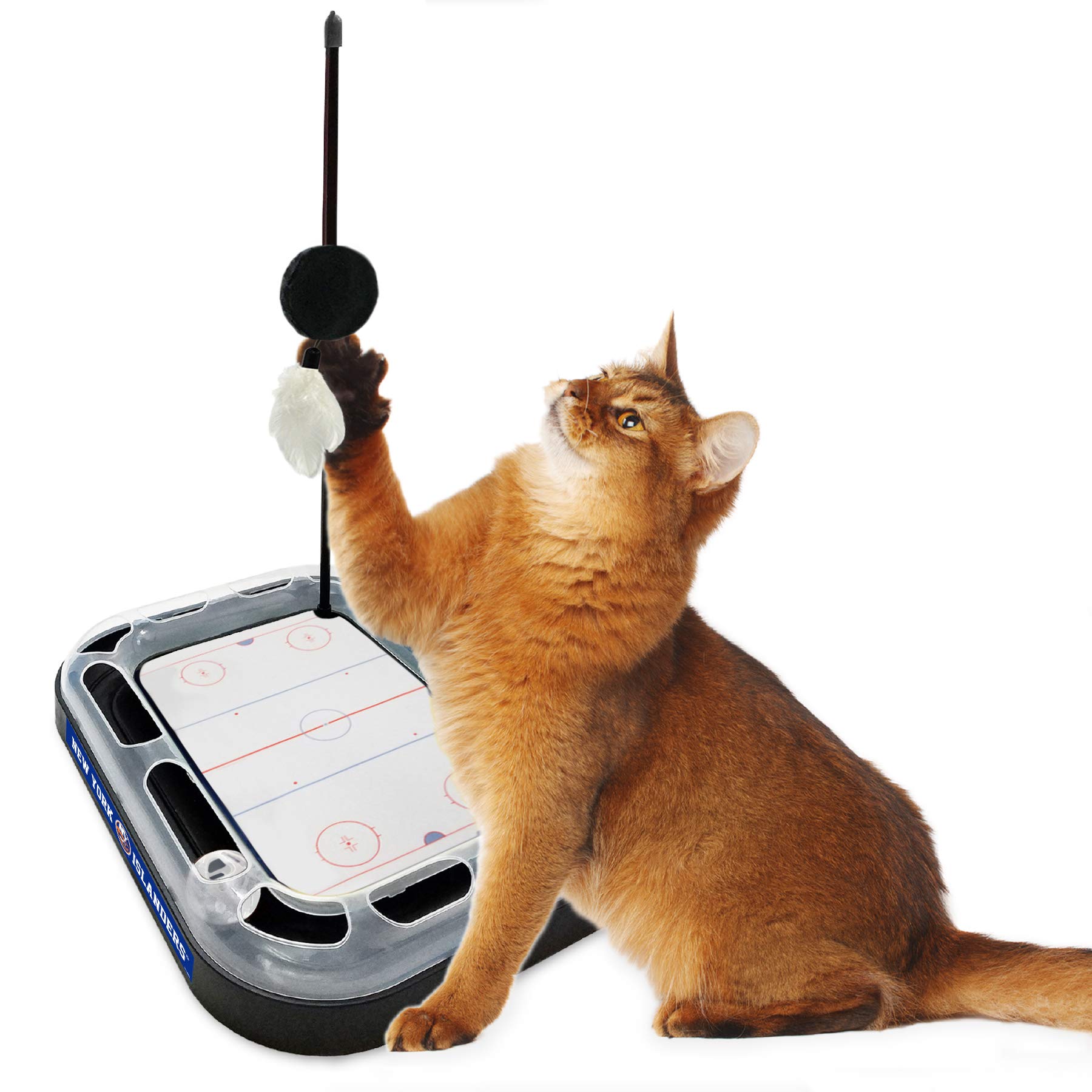 New York Islanders NHL Hockey-Themed Cat Scratching Toy with Interactive Ball Bell - 5-in-1 Multi-Functional Cat Scratcher & Play Toy for Indoor Cats - Perfect for Playtime, Exercise, and Nail Care