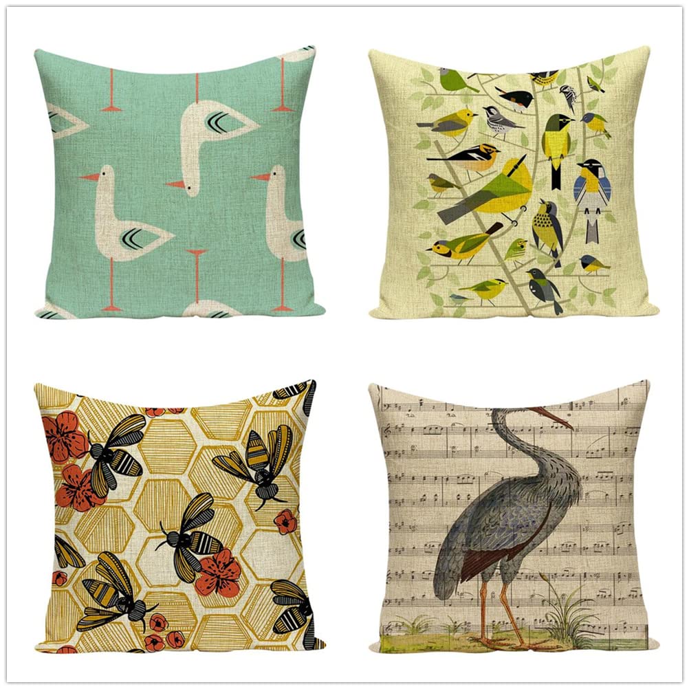 4 Pack 20x20 Inch Cotton Linen Throw Pillow Covers - Decorative Square Cushion Cases with Zipper for Sofa, Couch, Living Room & Bedroom - Cartoon Animal Design for Cozy Home Decor & Gift Giving