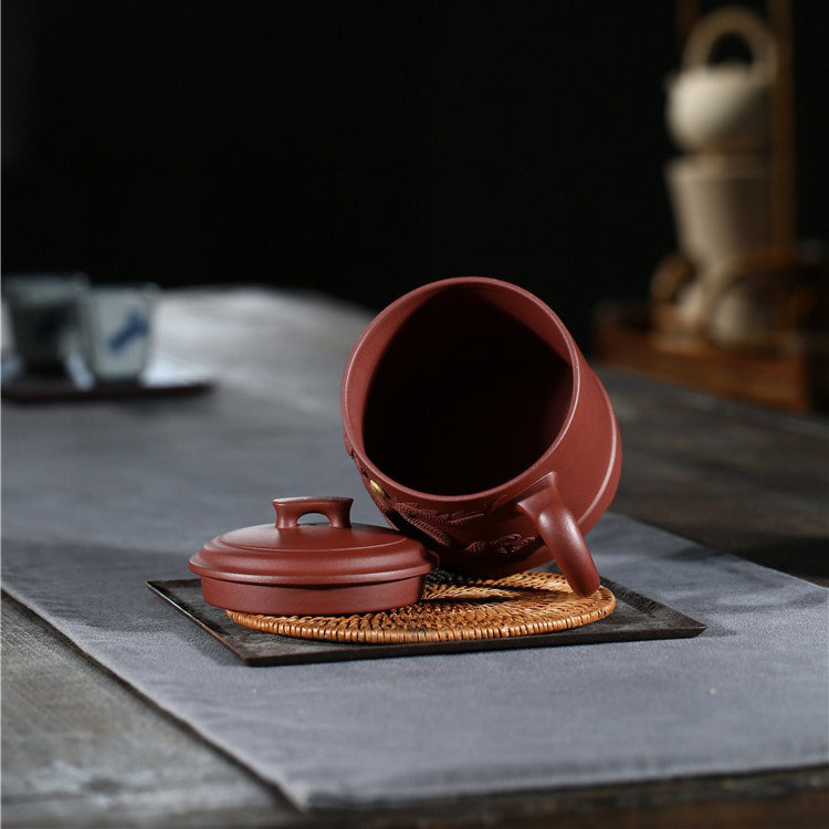 Premium Yixing Purple Clay Tea Mug with Hand-Carved Dragon Design - Authentic Chinese Teapot for Gongfu Tea Ceremony, Gift for Tea Lovers, Perfect for Home & Office Use