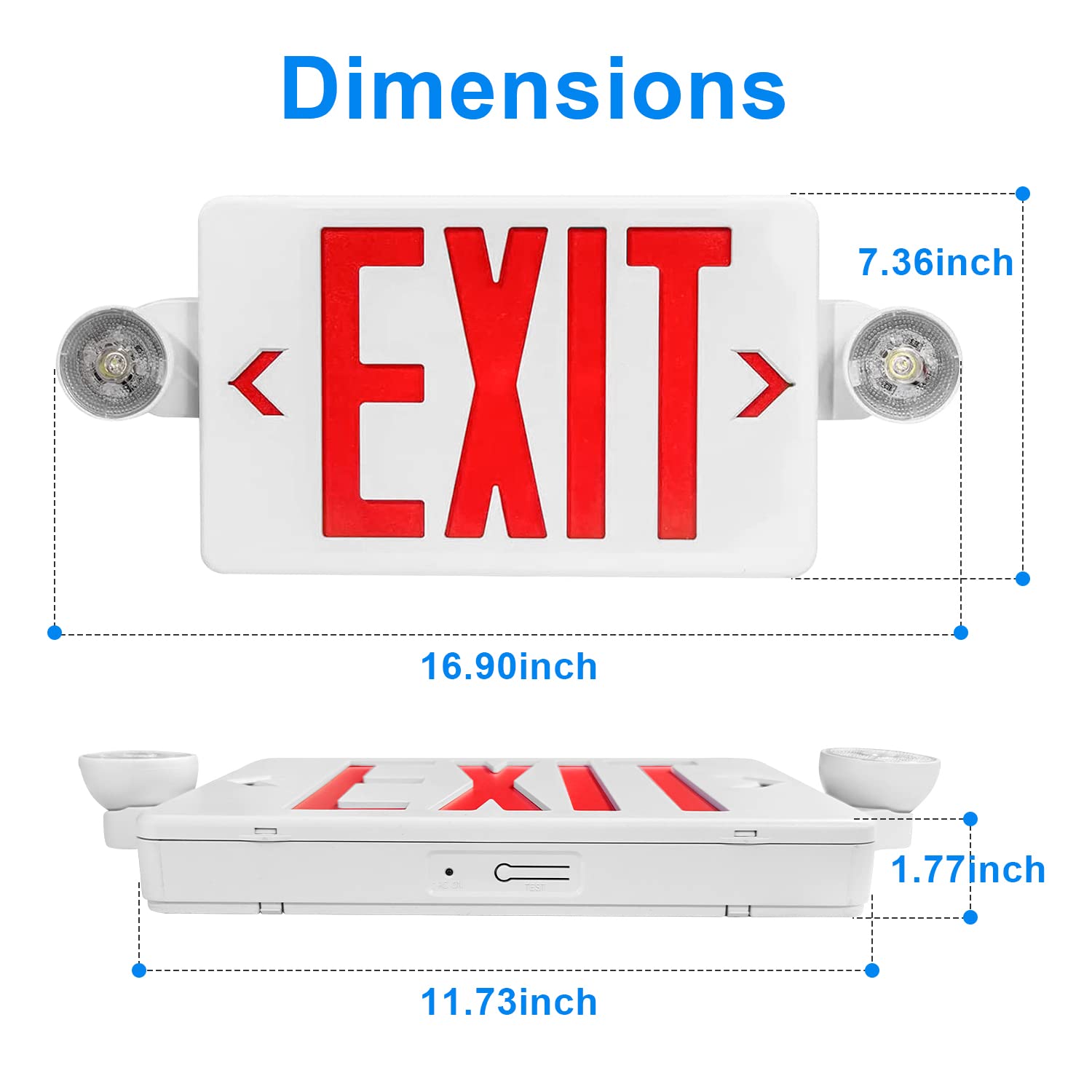 UL Listed LED Exit Sign with Emergency Lights & Battery Backup - 6-Pack Commercial Grade Red Exit Lighting, 120-277V AC, Fire Resistant with Two Adjustable Heads - Perfect for Offices, Warehouses, Schools & Public Buildings