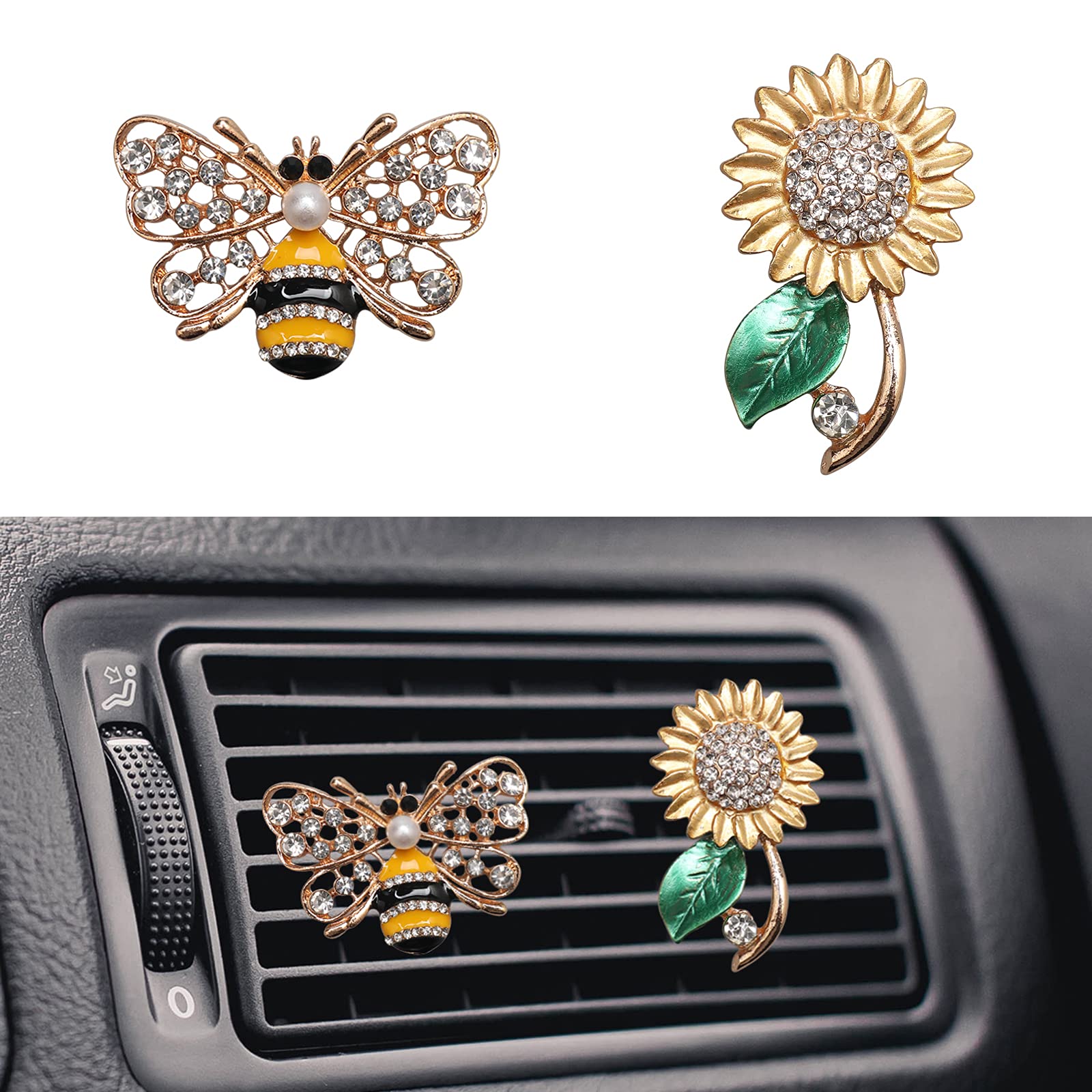 6 PCS Floral Car Air Vent Clips - Golden Car Accessories for Women, AC Outlet Decor, Interior Charm for Sedan, SUV, and Compact Cars