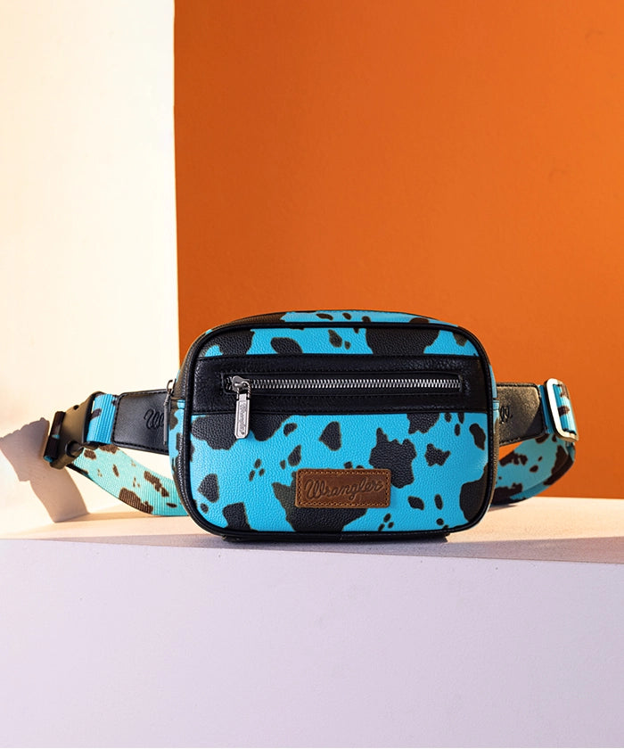 Wrangler Cow Print Belt Bag - Stylish Western Crossbody Fanny Pack for Men & Women - Perfect for Concerts, Hiking, and Travel