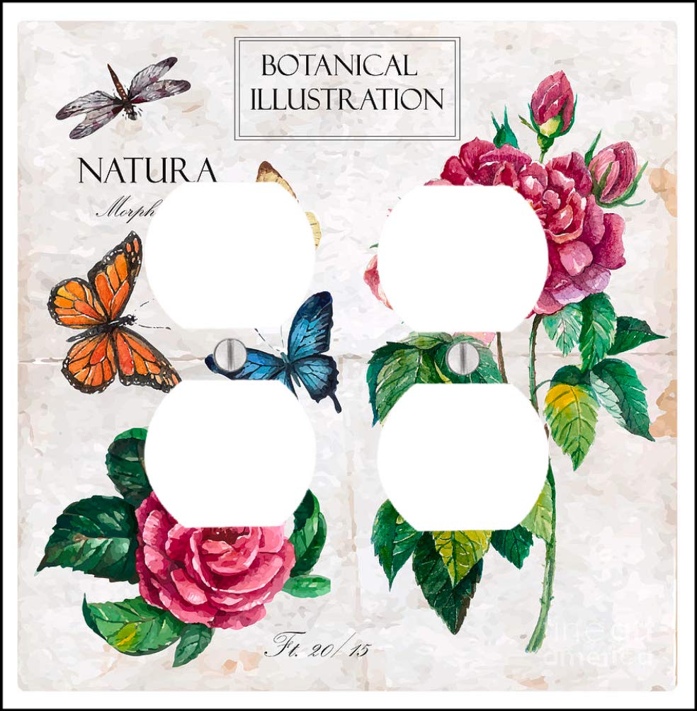 Botanical Floral Illustration 2 Outlet Duplex Wall Plate Cover - 4.56 x 4.5 Inch - Decorative Switch Plate for Bedroom, Living Room & Kitchen Decor