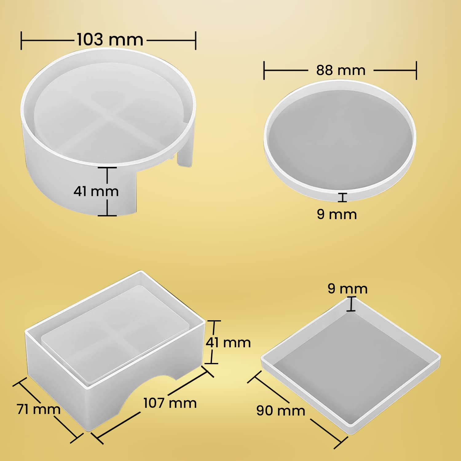12-Piece Silicone Resin Coaster Molds Set with Measuring Cup - 5 Round & 5 Square DIY Epoxy Molds + 1 Round & 1 Square Resin Holder Mold for Crafting, Home Decor, and Unique Gift Making