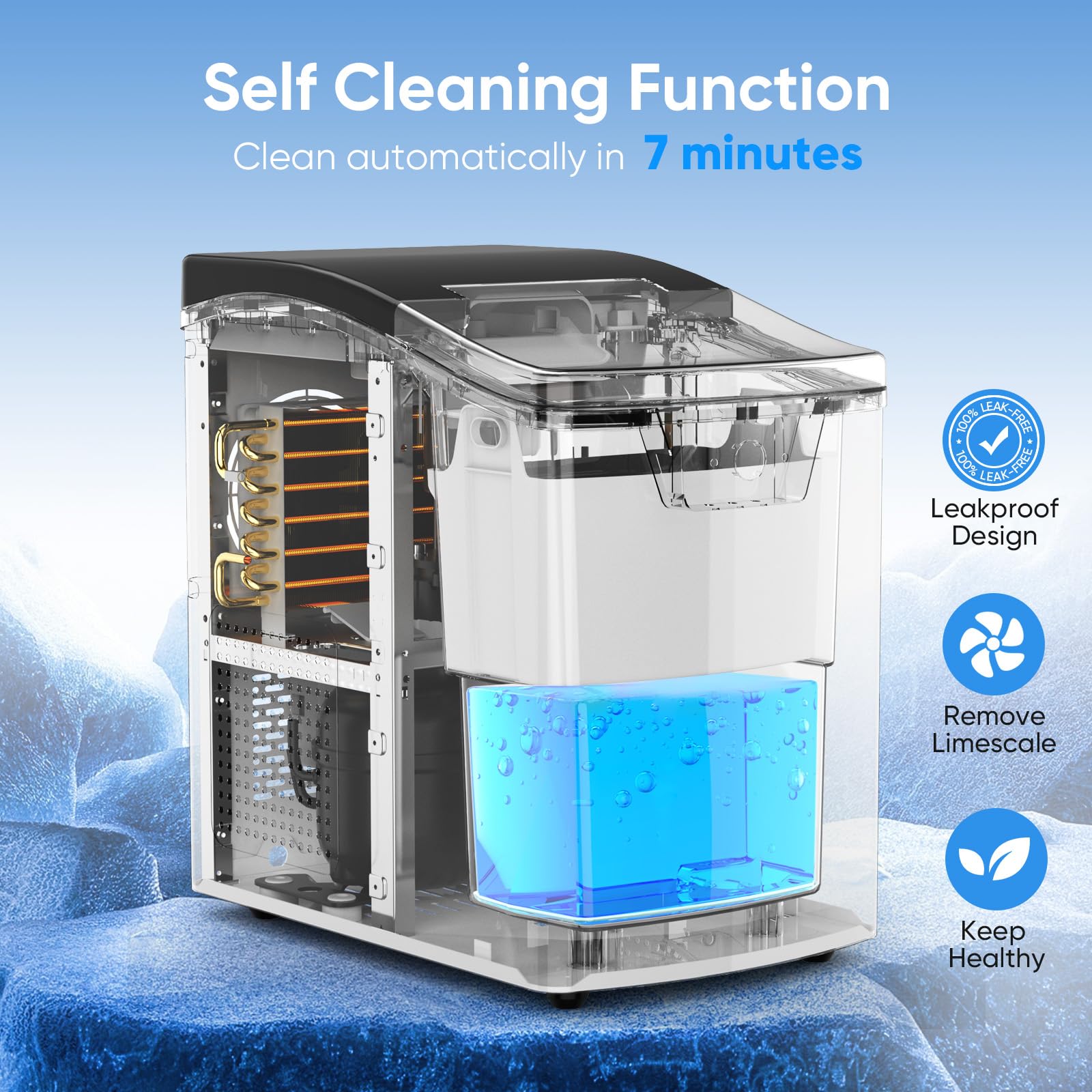 Portable Nugget Ice Maker - 40lbs/Day Soft Chewable Pellet Ice Machine with Self-Cleaning, Ice Scoop & Basket - Countertop Ice Maker for Home, Office, Party, RV - Perfect for Cocktails, Sodas & Outdoor Entertaining (Black)