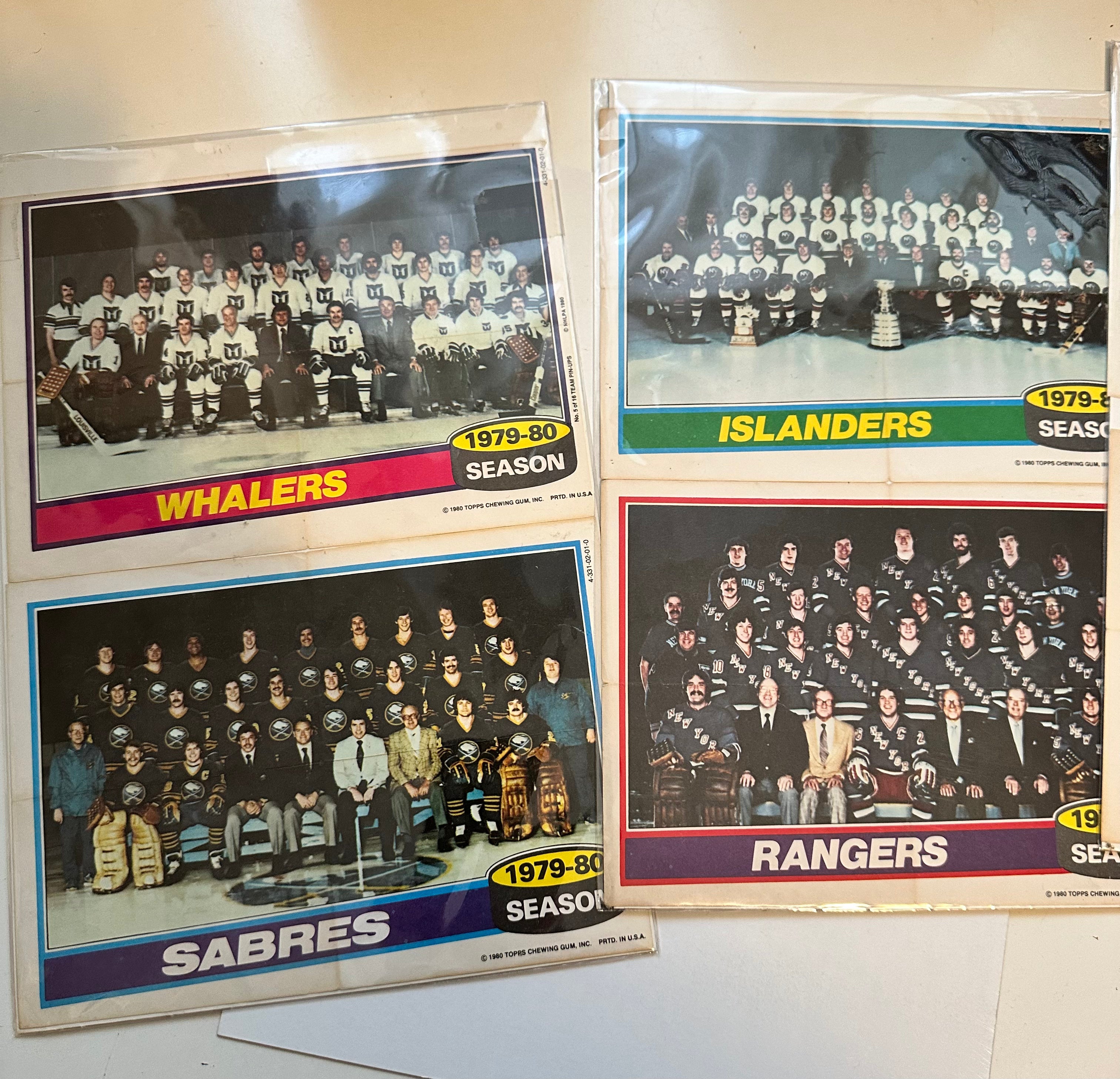 Vintage 1979-80 Topps NHL Hockey Team Insert Posters Lot - 8 Rare Collectible Hockey Posters for Fans & Collectors | Perfect for Man Cave, Sports Room Decor, and Memorabilia Displays