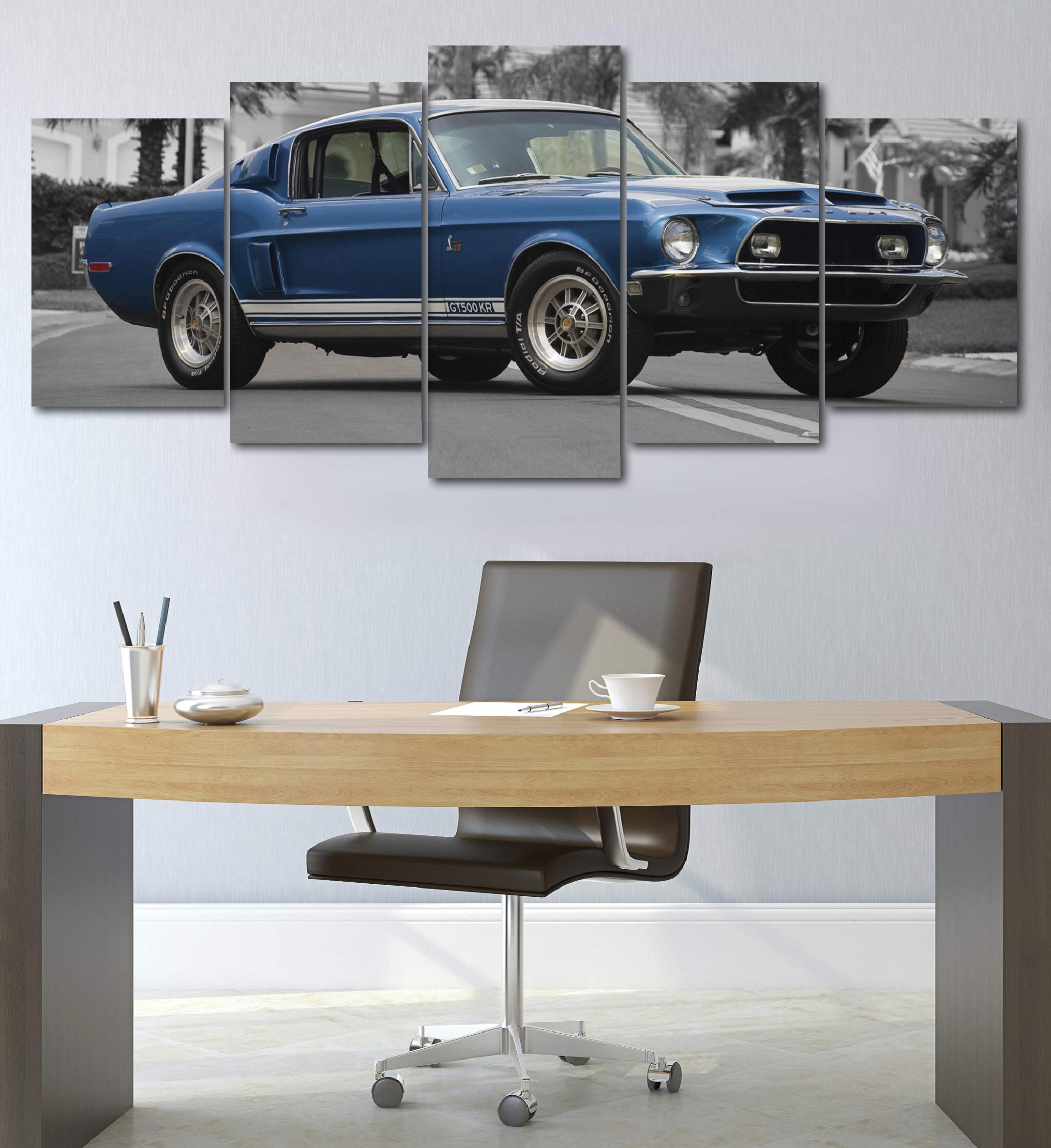 5-Piece Luxury Canvas Wall Art - Sports Cars & Supercar Posters (1968 Ford Mustang Shelby) - Modern Home & Office Decor for Car Enthusiasts | Perfect for Living Room, Bedroom, Man Cave or Garage Display