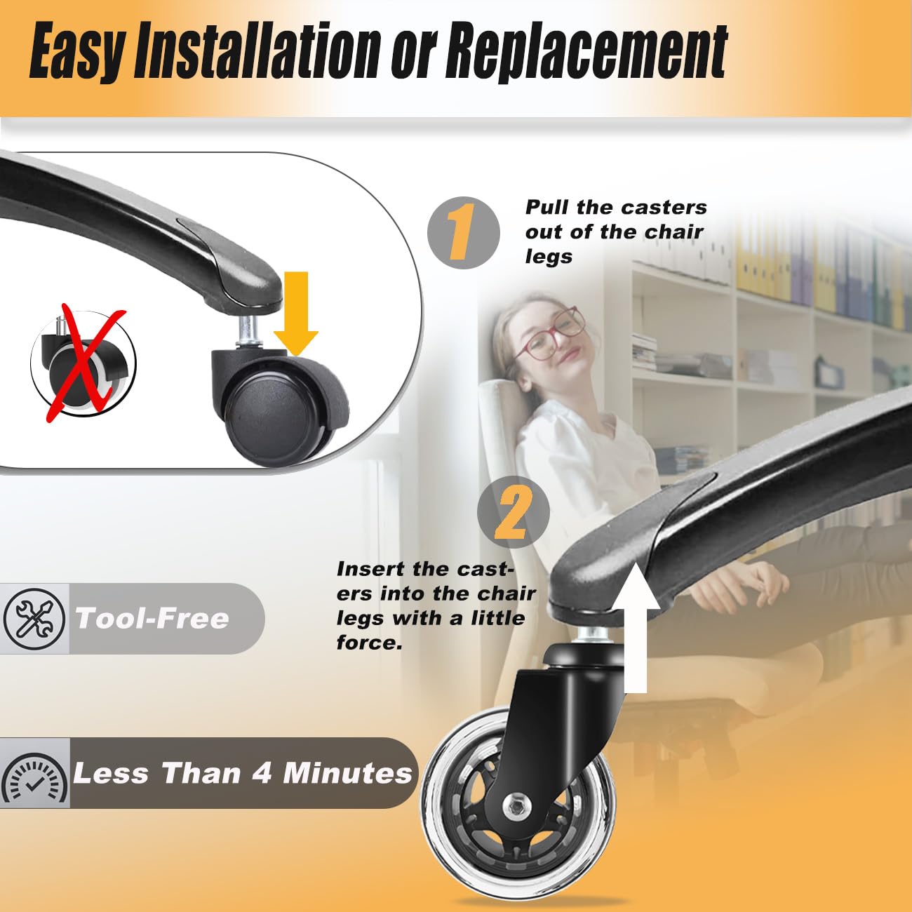 Office Chair Wheels Replacement - 7/8