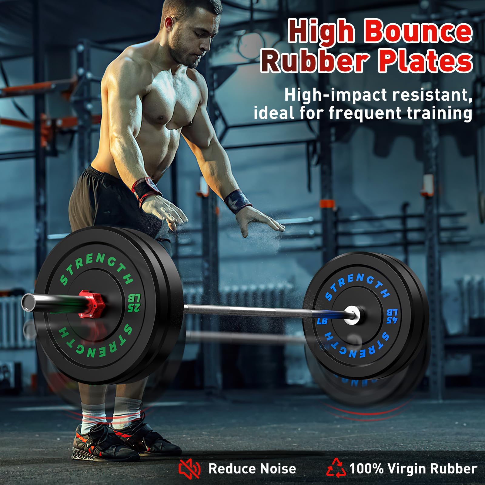 Olympic Rubber Bumper Weight Plates - 2 Inch Thick Durable Home Gym Equipment for CrossFit, Powerlifting & Strength Training - Perfect for Deadlifts, Squats & Functional Fitness Workouts