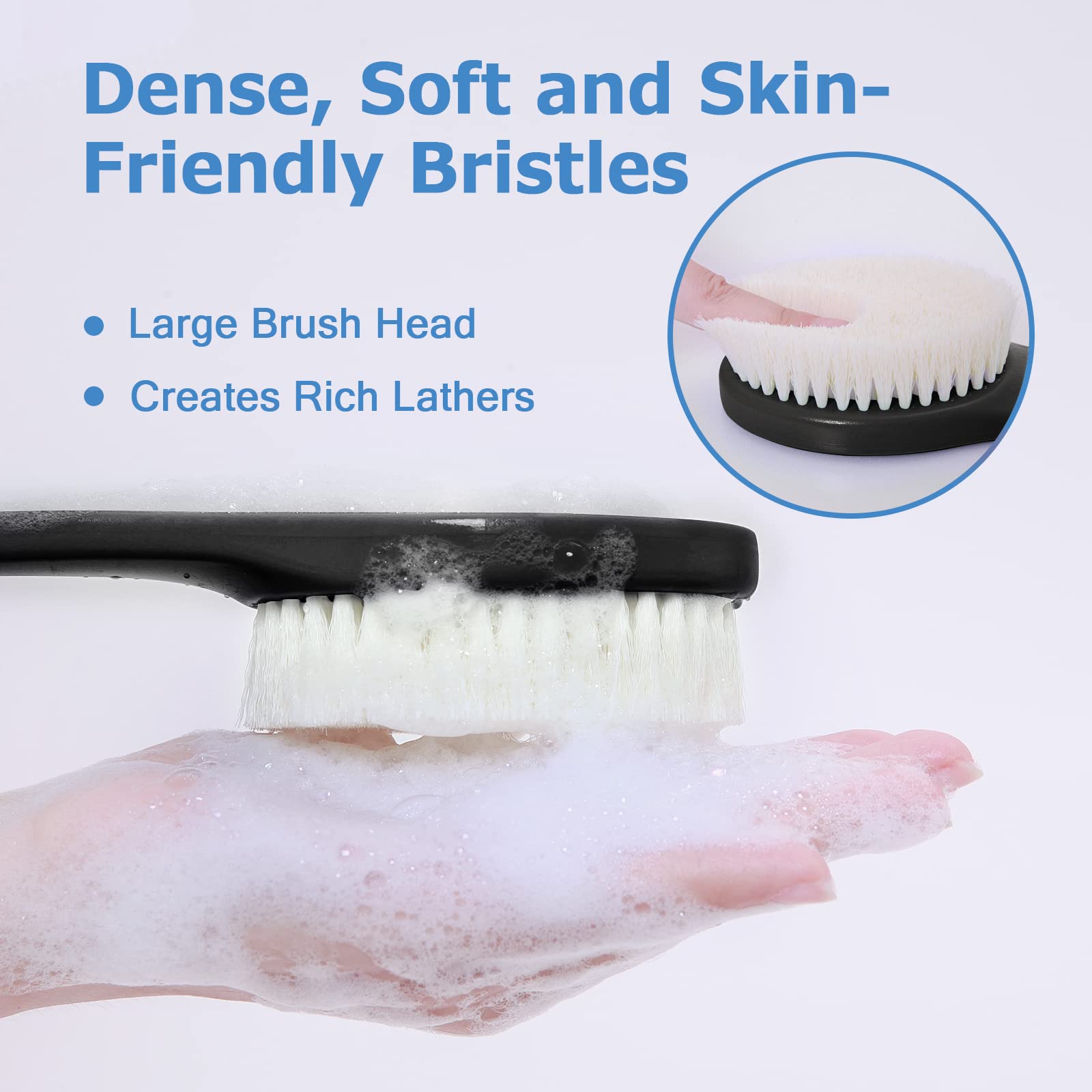 Exfoliating Body Brush with Long Handle - Never Mold Back Scrubber for Shower & Dry Brushing - Deep Cleansing Skin Care Tool for Men, Women & Elderly - Promotes Soft Glowing Skin (Black) - Perfect for Daily Shower Routine & Spa-Like Skin Exfoliation at Home