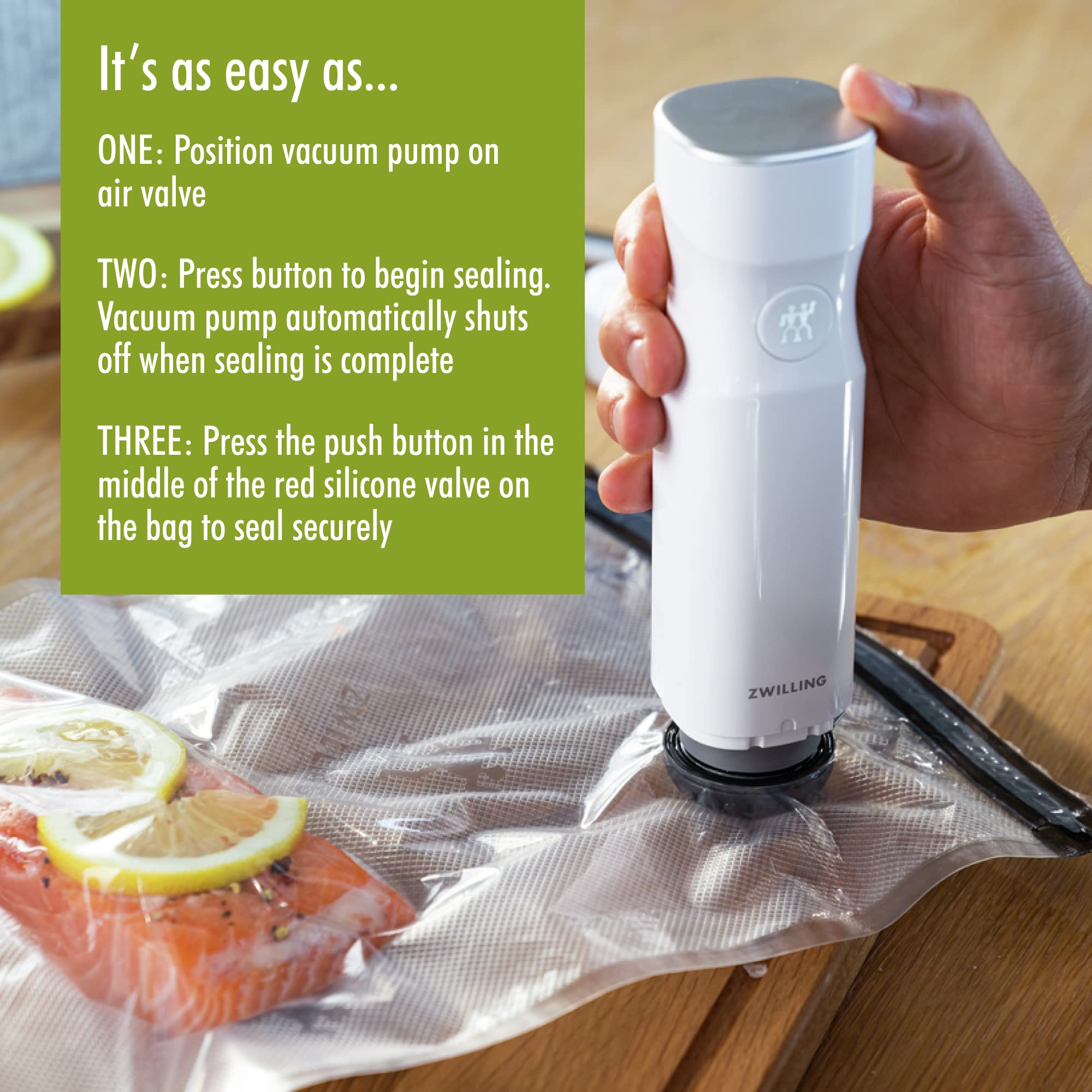 ZWILLING Fresh & Save 4-Piece Vacuum Sealer Starter Set with Reusable Sous Vide Bags | Airtight Food Storage for Meal Prep, Leftovers & Sous Vide Cooking | Perfect for Home Kitchens & Food Preservation