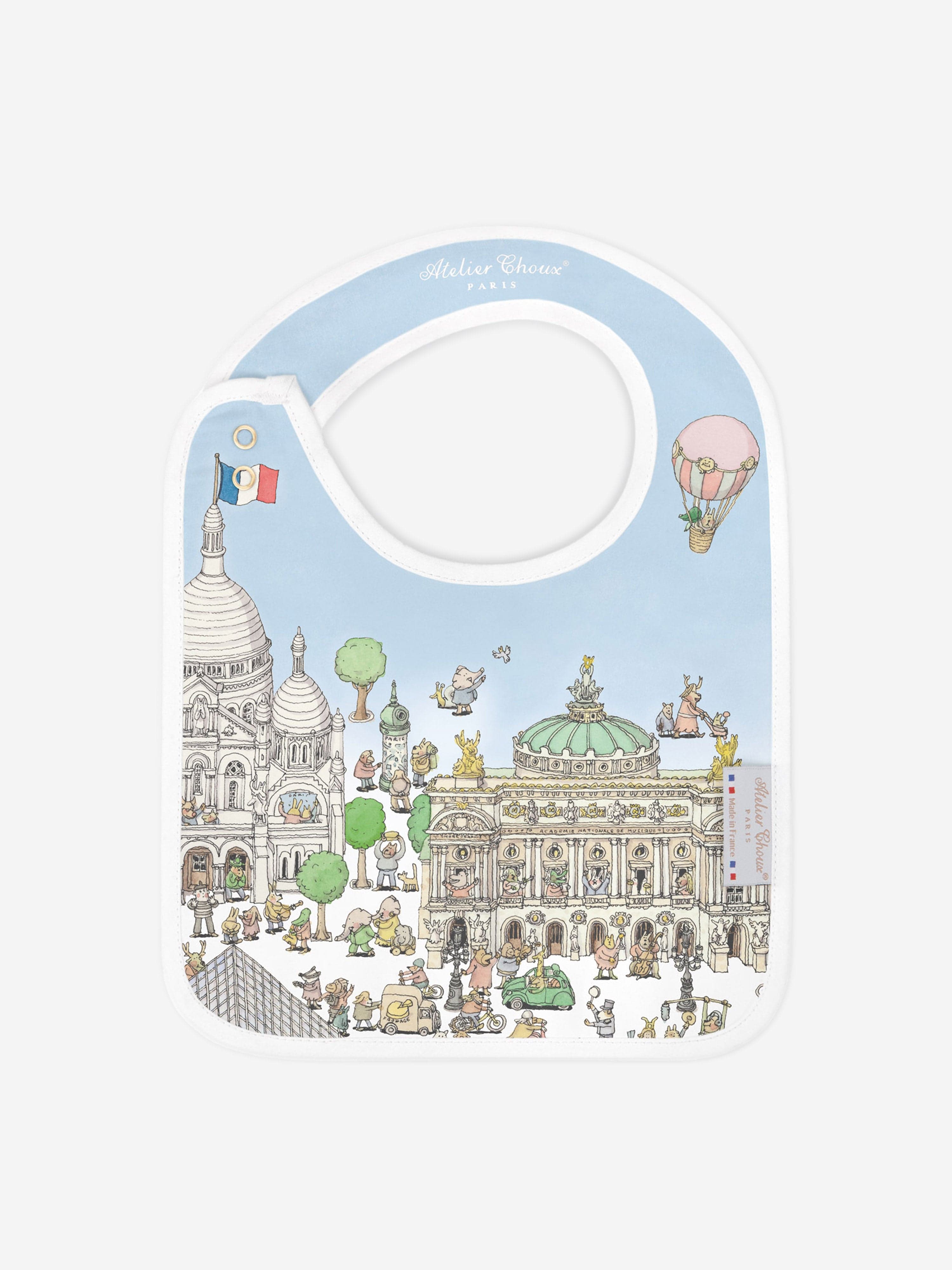 Atelier Choux Baby Satin Paris Bib - Soft Blue Cotton Drool Bib for Newborns & Infants - Perfect for Feeding, Teething & Everyday Use