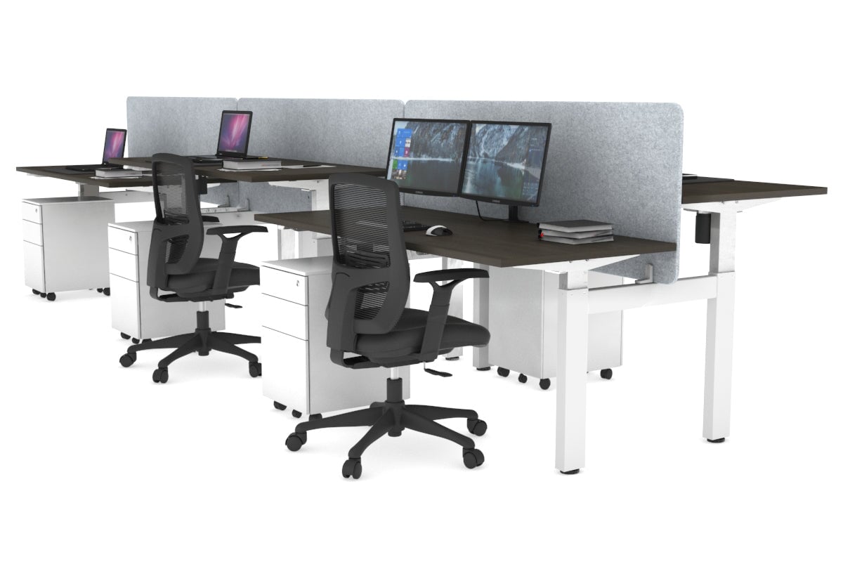 Adjustable Height 6-Person H Bench Workstation with White Frame [1600L x 700W] - Perfect for Office, Coworking Spaces & Home Offices