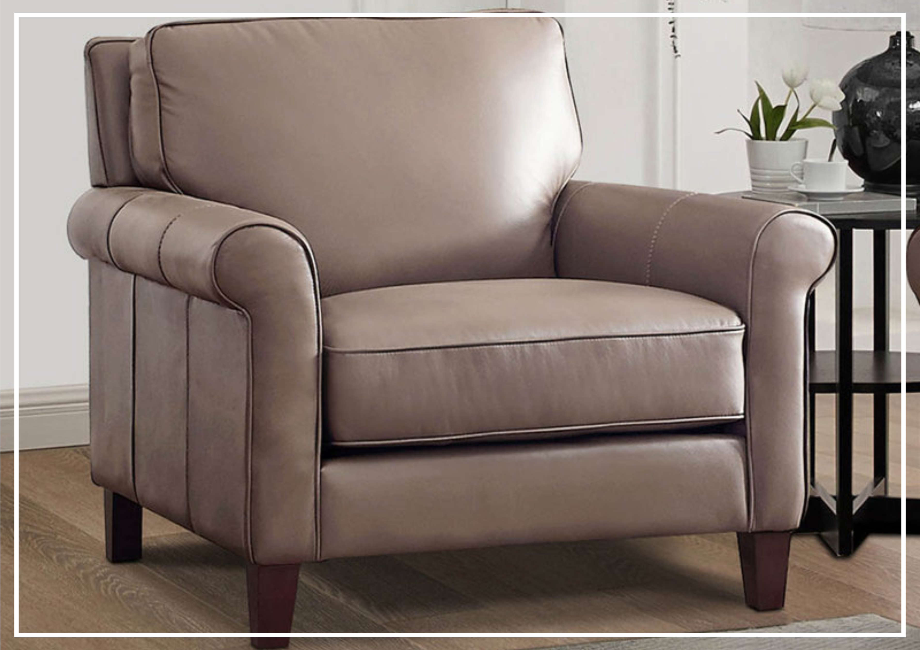 Premium Hydeline Laguna Taupe Brown Leather Armchair with Rolled Arms - Perfect for Living Room, Office & Study