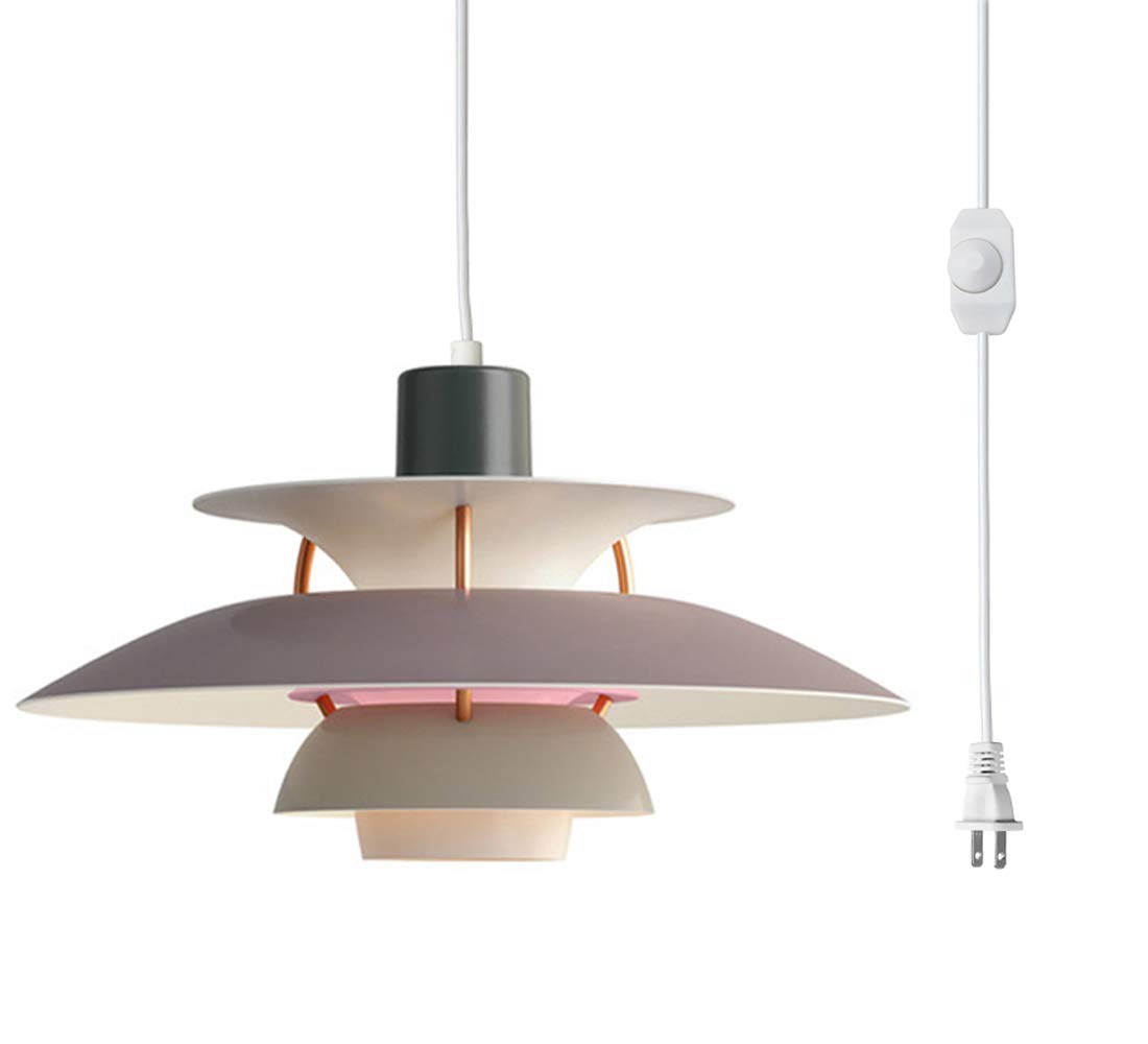 Kiven Plug-in Chandelier - Aluminum Pendant Lamp with 15ft Cord & Dimmer Switch (Brown) - Perfect for Dining Room, Bedroom, or Kitchen Decor - Bulb Not Included