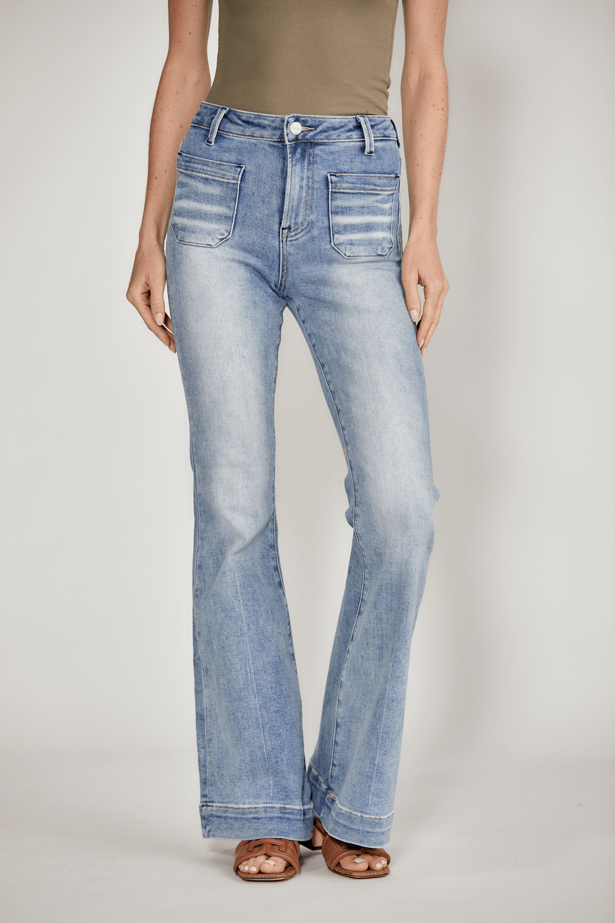 Risen Sedona Patch Pocket Jeans for Women - High Waist Distressed Denim Pants with Front Pockets - Perfect for Casual Outfits, Streetwear & Everyday Wear