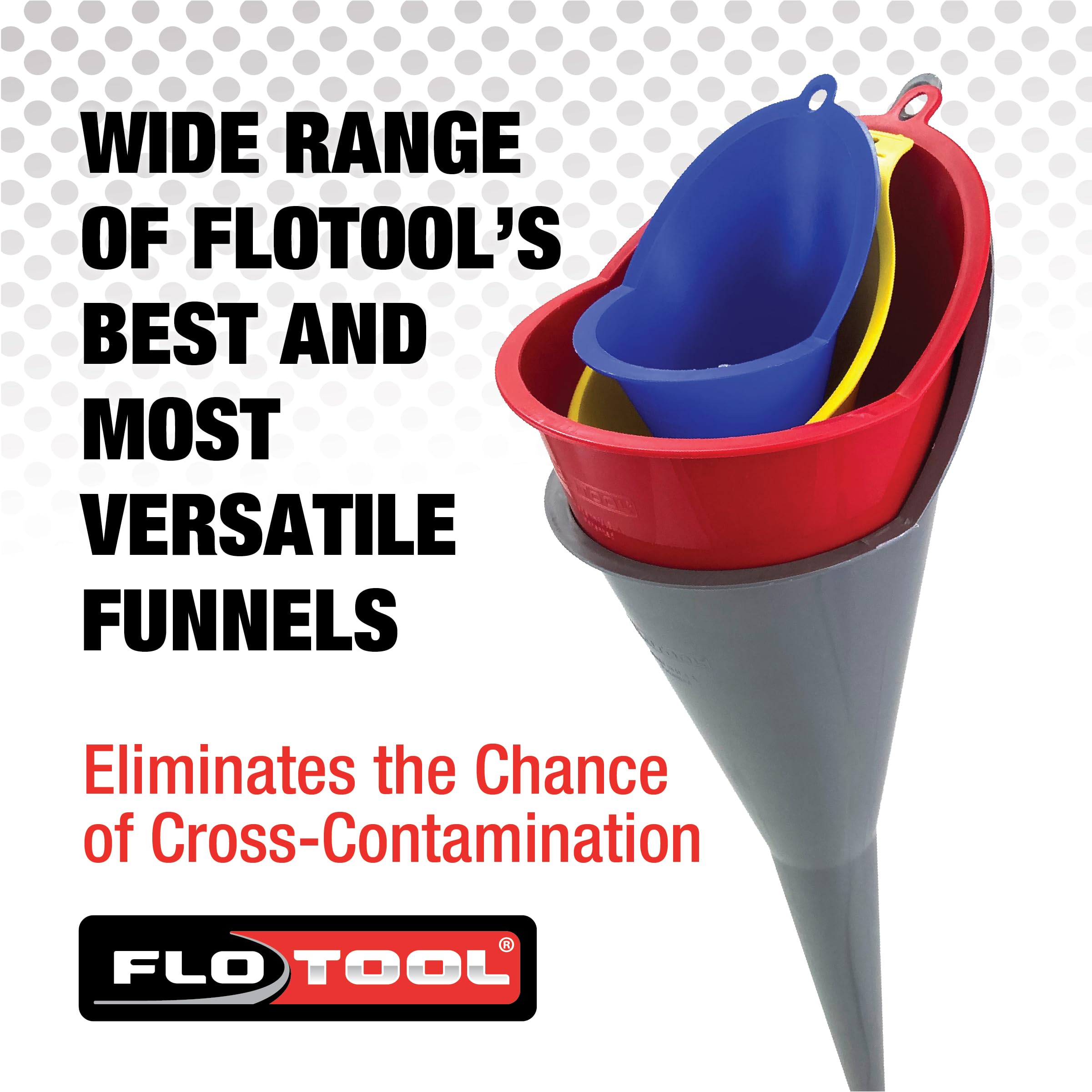 FloTool 10712MX4 Super Quad Funnel 4-Pack - Heavy Duty Oil Funnel Set for Automotive, Motorcycle & DIY Projects - Perfect for Engine Oil, Lubricants, Coolants & Fluids Transfer