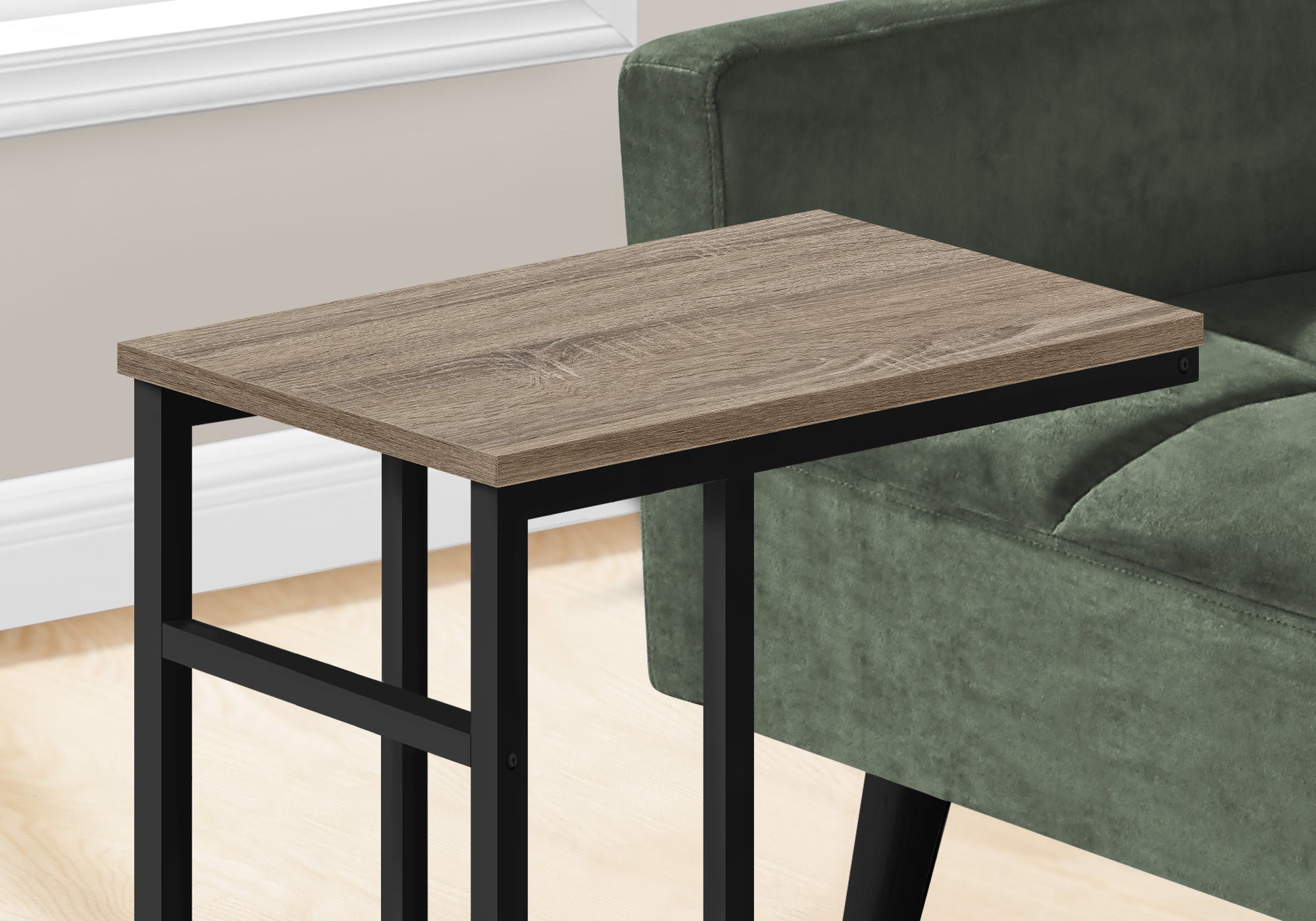24H Dark Taupe Accent Table with Black Metal Frame - Perfect for Living Room, Bedroom, or Office Decor