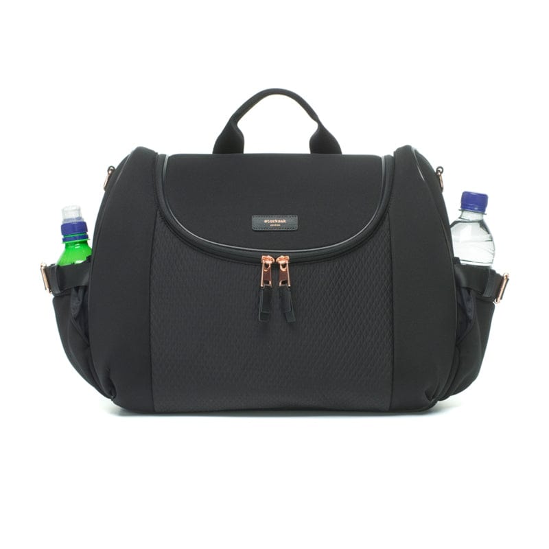 Storksak Poppy Luxe Diaper Bag - Premium Scuba Black Waterproof Baby Bag for Moms | Perfect for Travel, Shopping & Everyday Use with Baby