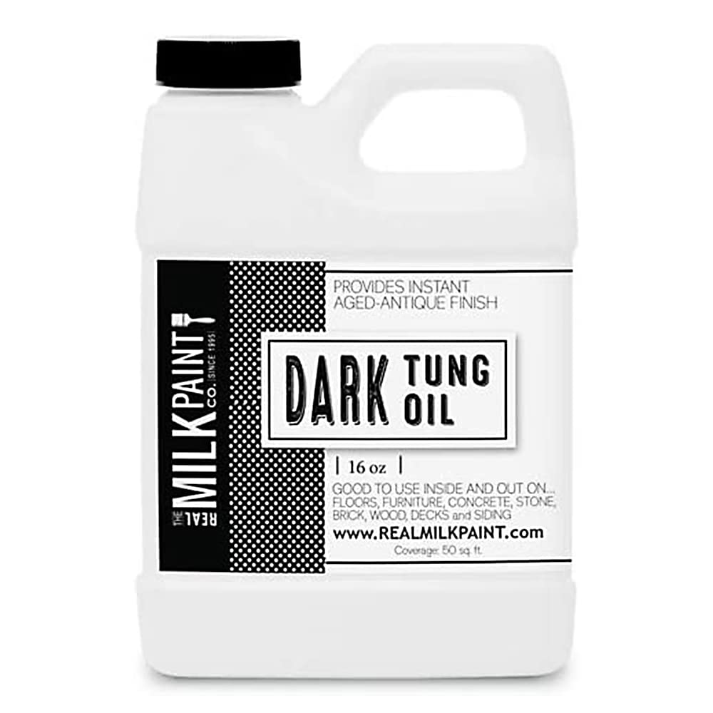 Real Milk Paint Dark Tung Oil - 16 oz Food Grade Wood Finish for Cutting Boards, Butcher Blocks, Outdoor Furniture & Wood Flooring | Waterproof, Non-Toxic Protective Coating | Perfect for DIY Woodworking, Kitchen Utensils & Home Restoration Projects