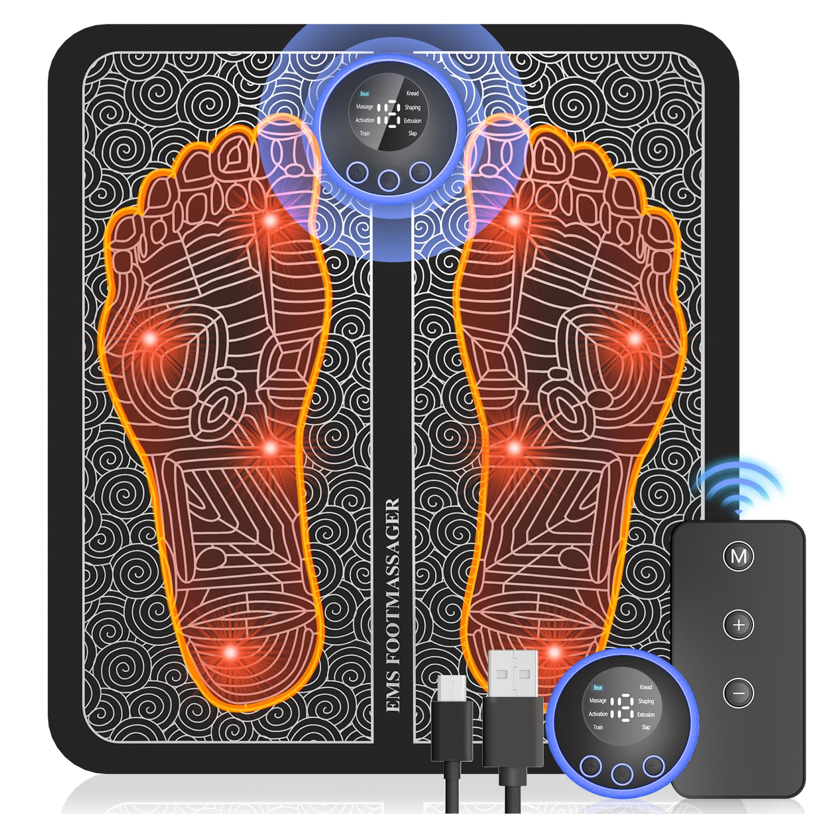 EMS Foot Massager for Neuropathy Pain Relief - Portable Foot Massager Pad with Remote Control, 8 Modes & 19 Levels for Plantar Fasciitis, Muscle Relaxation & Circulation - Ideal for Home, Office & Travel Use