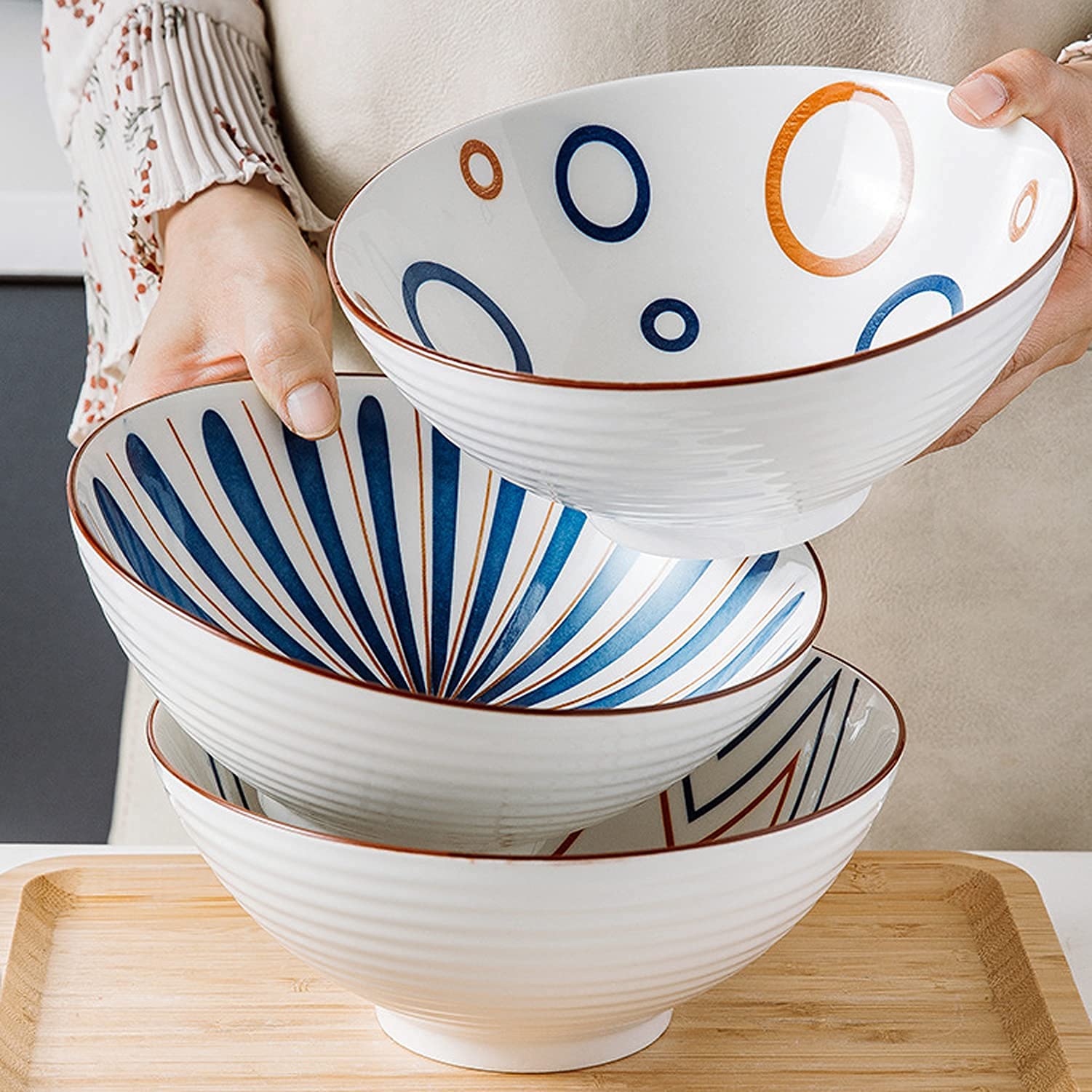 2 Pcs Japanese-Style Ceramic Ramen Bowls - Microwave Safe Soup Noodle Bowls for Ramen, Pho, Udon, Salad & Pasta | Perfect for Home Dining, Restaurant Use & Gift Giving