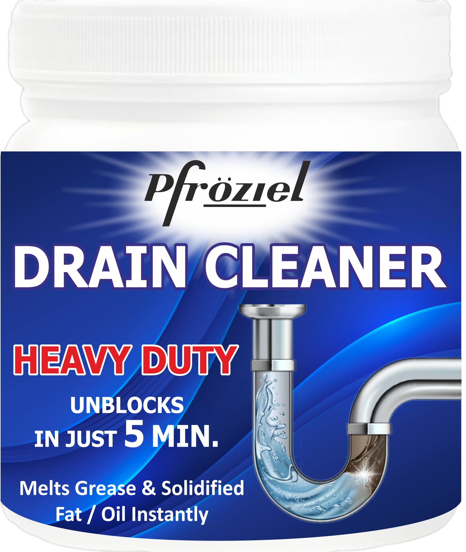 Pfroziel Heavy Duty Drain Cleaner Powder (450g) - Instant Clog Remover for Sink, Shower & Bathtub Pipes - Fast Unclogging Solution for Kitchen & Bathroom Drains