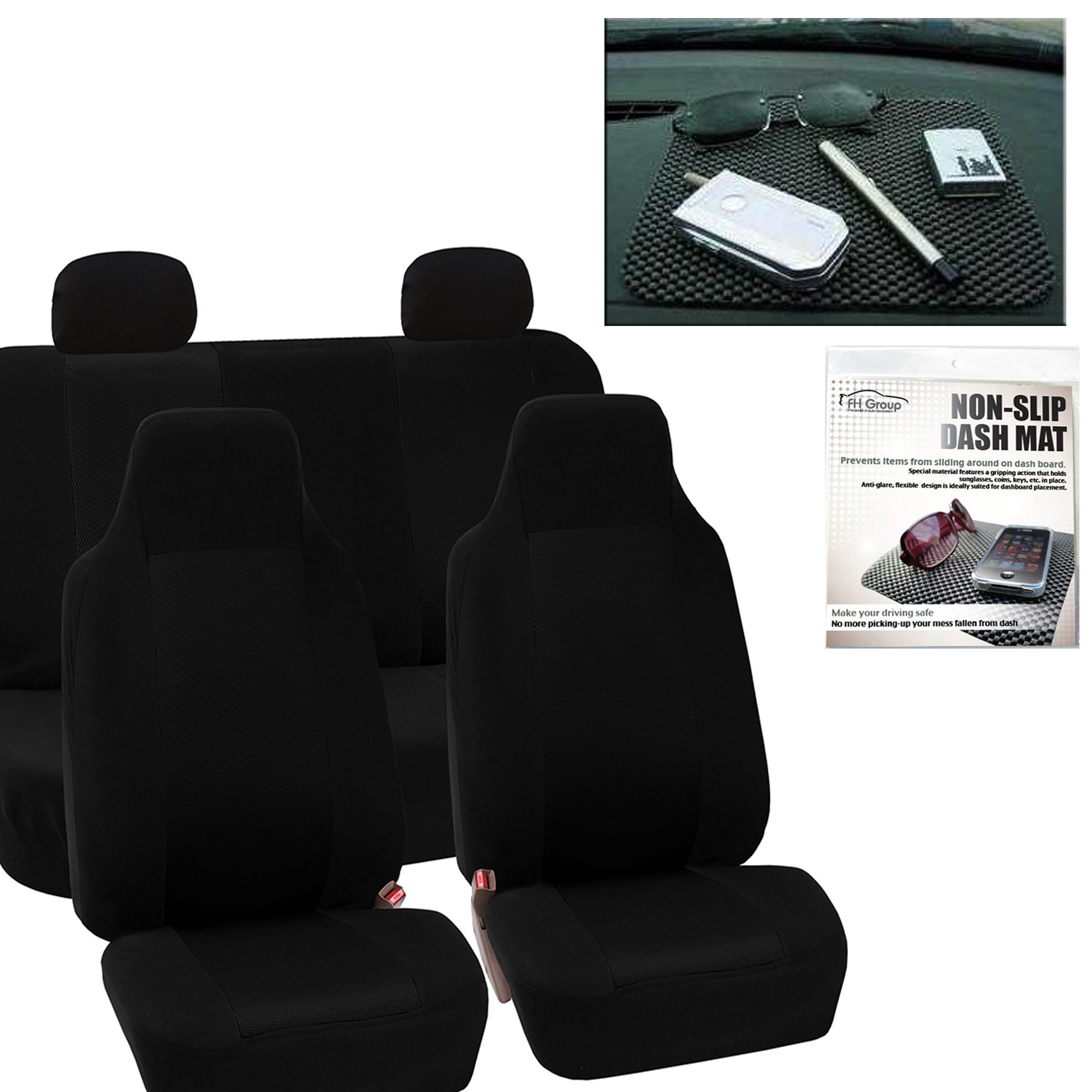 FH Group Universal Car Seat Covers Set - Black Cloth for SUV, Sedan, Van | Perfect for Road Trips & Daily Commute