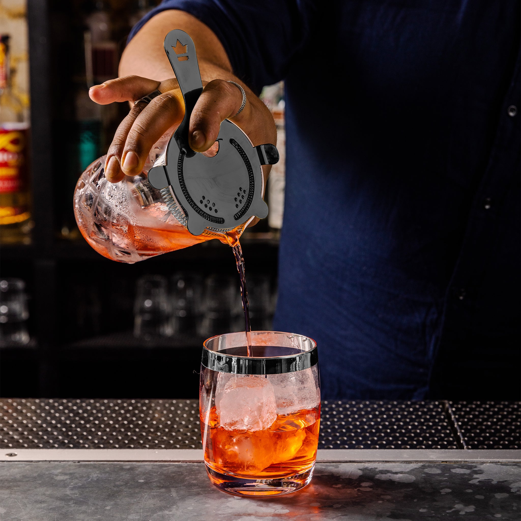 **BUSWELL® 4-Prong Cocktail Strainer - Gunmetal Black | Premium Bar Tool for Mixing, Filtering, and Serving Cocktails | Perfect for Home Bars, Bartenders & Cocktail Enthusiasts**