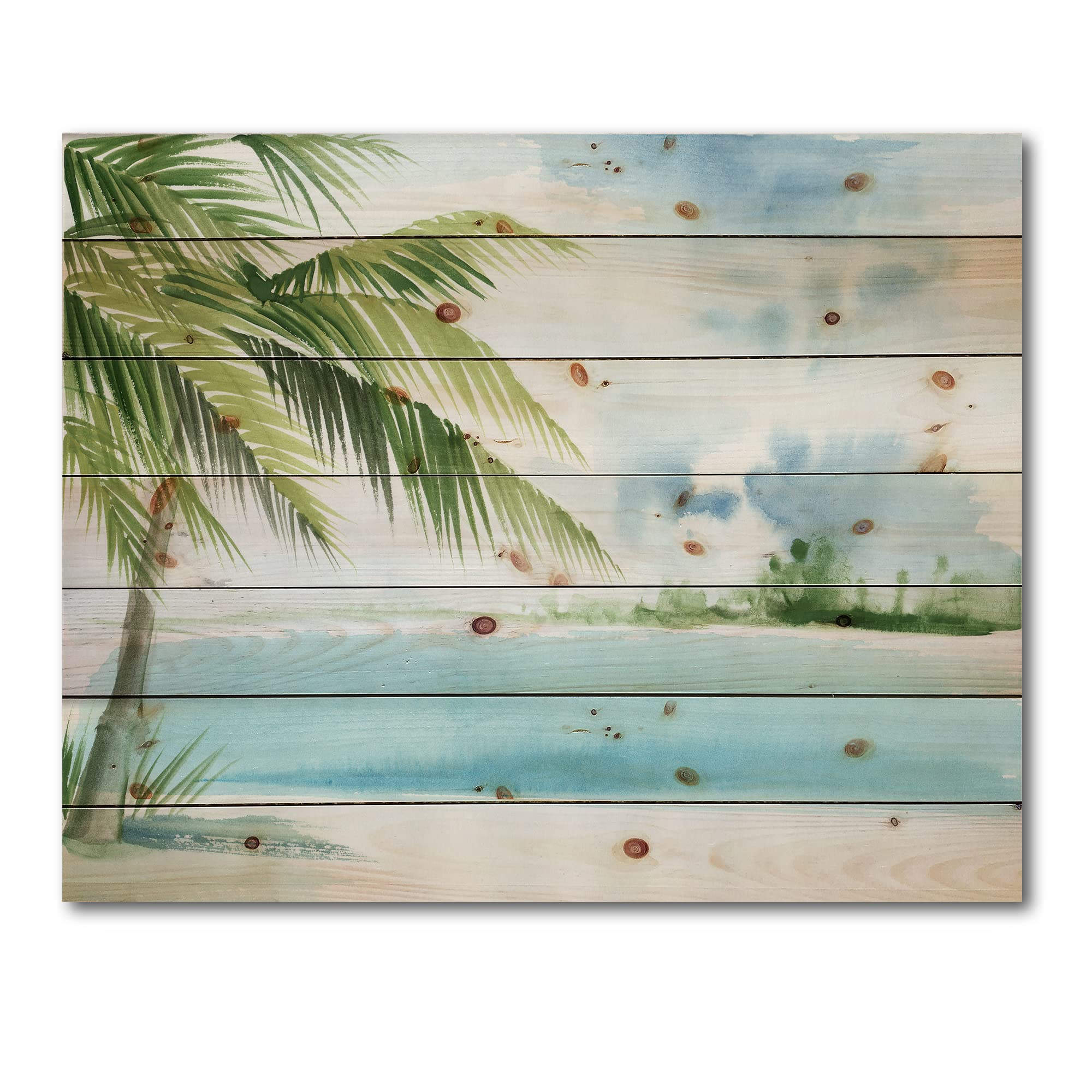 Palm Beach Resort At Dawn Coastal Wood Wall Art - Blue Nautical Decor, Large Beach Wood Wall Panels Printed on Natural Pine - Perfect for Living Room, Bedroom & Beach House Decor