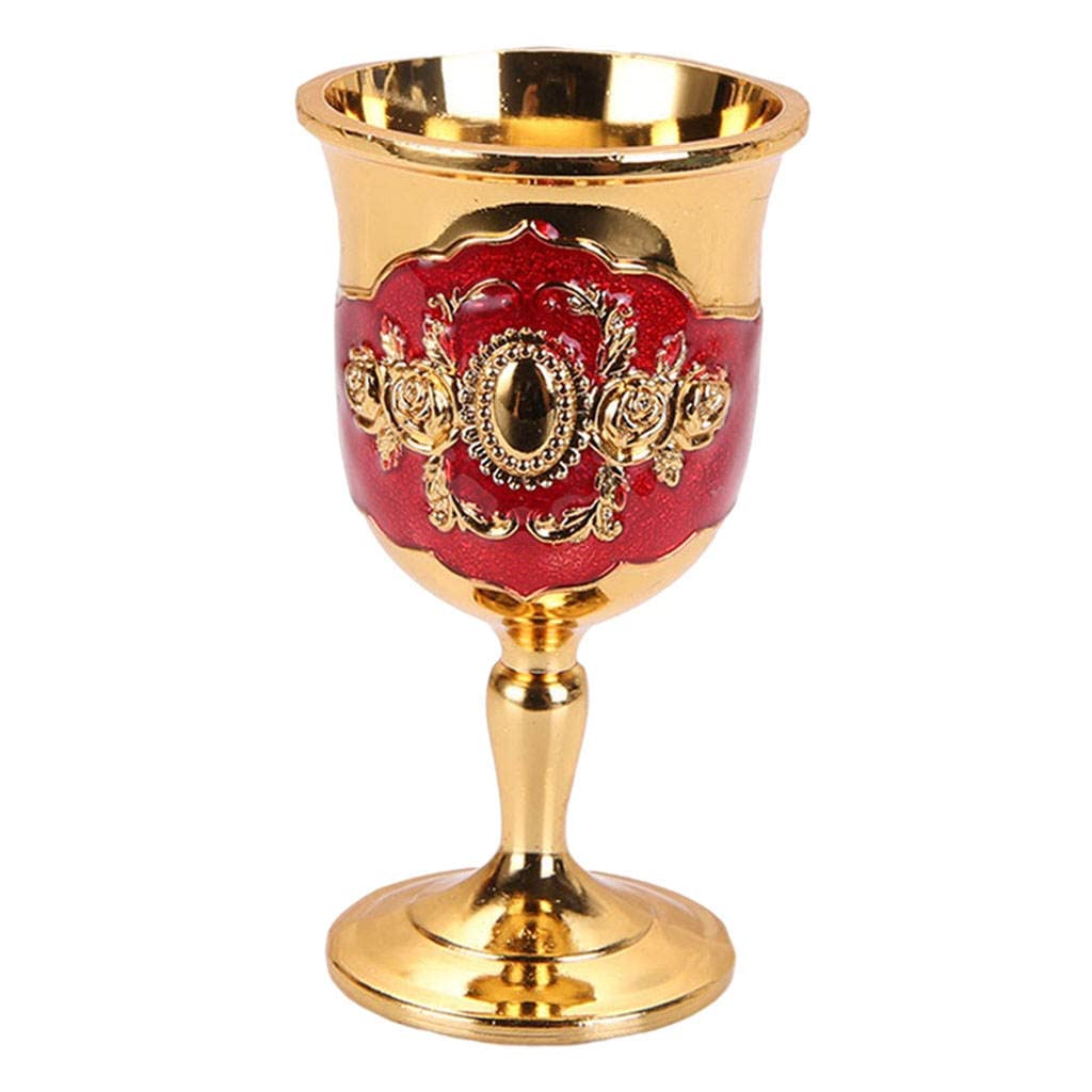 Vintage Hand-Carved Wine Goblets - Elegant Golden Red Glass Cups for Wine Tasting, Barware, Wedding Receptions & Dinner Parties | Classic Home Decor & Drinkware for Special Occasions