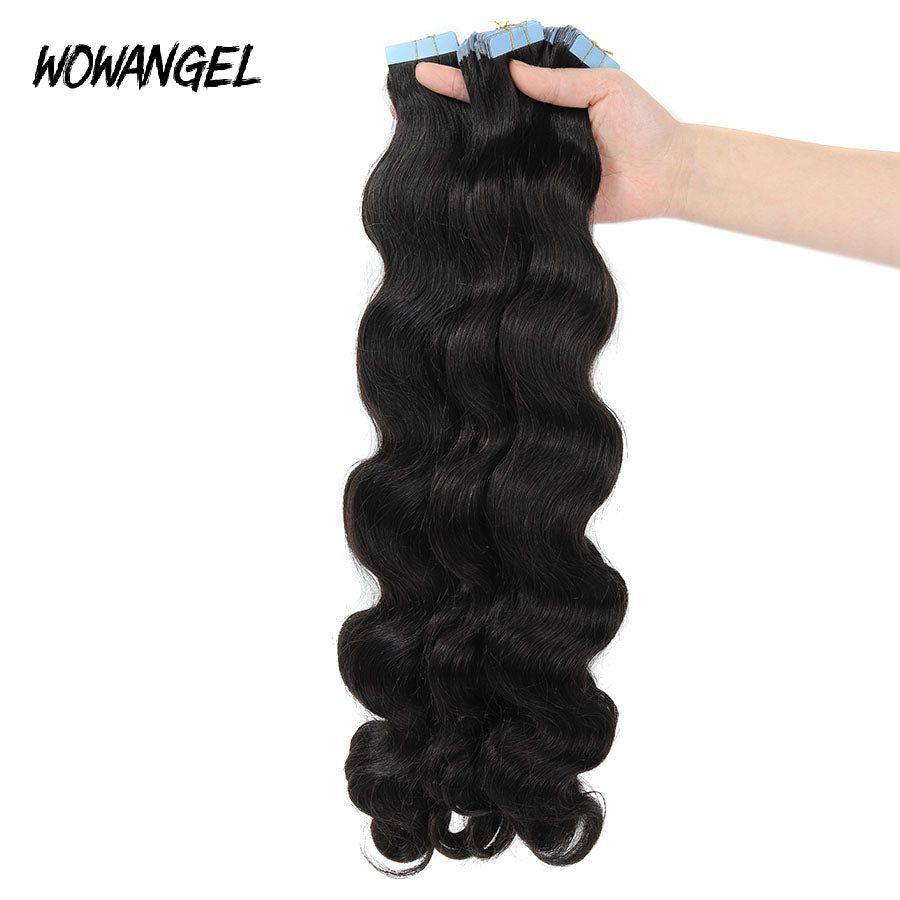 WOWANGEL Tape in Hair Extensions - 40pcs 100g Body Wave Natural Black Human Hair for Length & Volume | Perfect for Parties, Weddings & Daily Styling