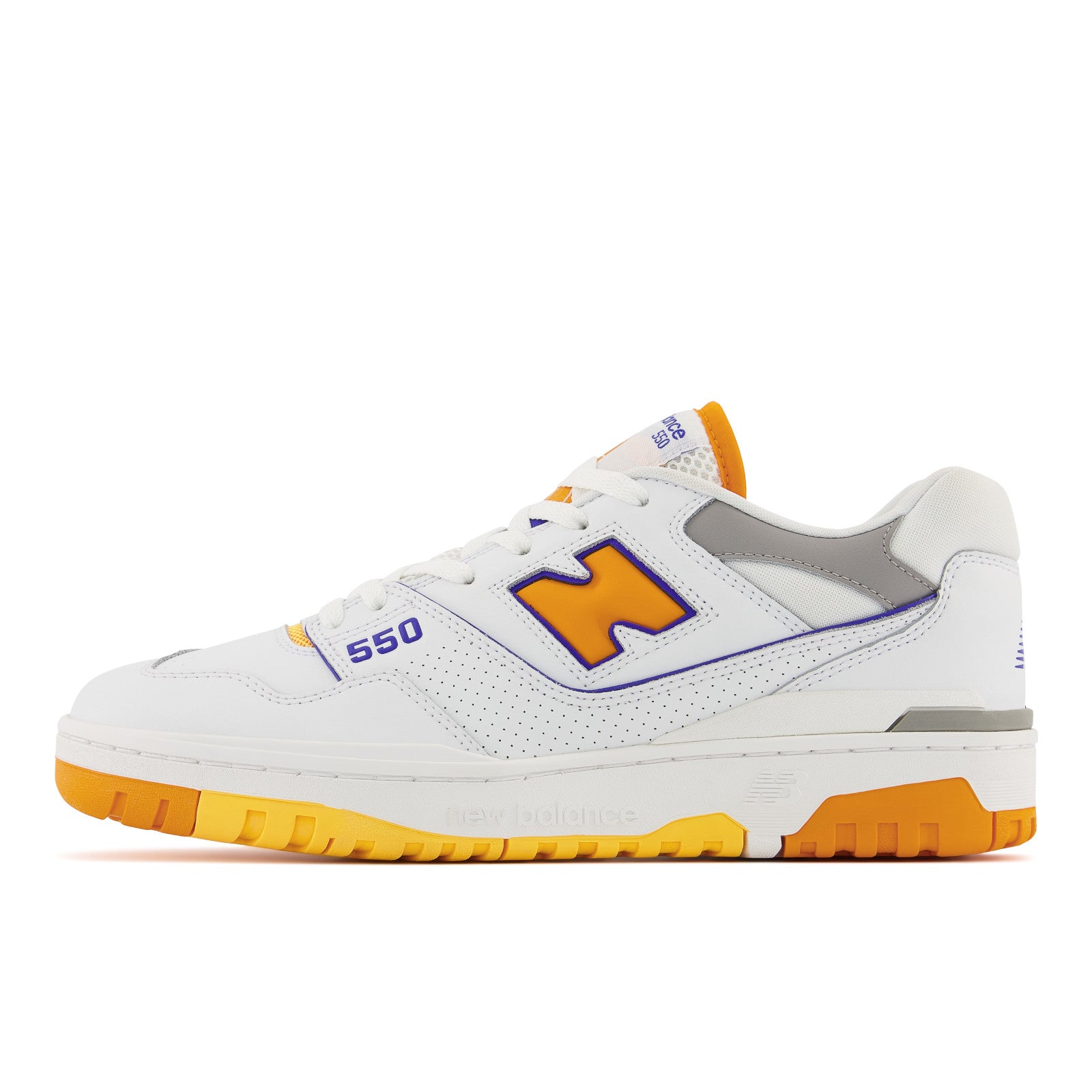 New Balance Men's 550 Lakers Basketball Shoes - White/Vibrant Orange/Purple Colorway | Retro Sneakers for Streetwear & Casual Outfits | Perfect for Basketball, Gym & Everyday Wear
