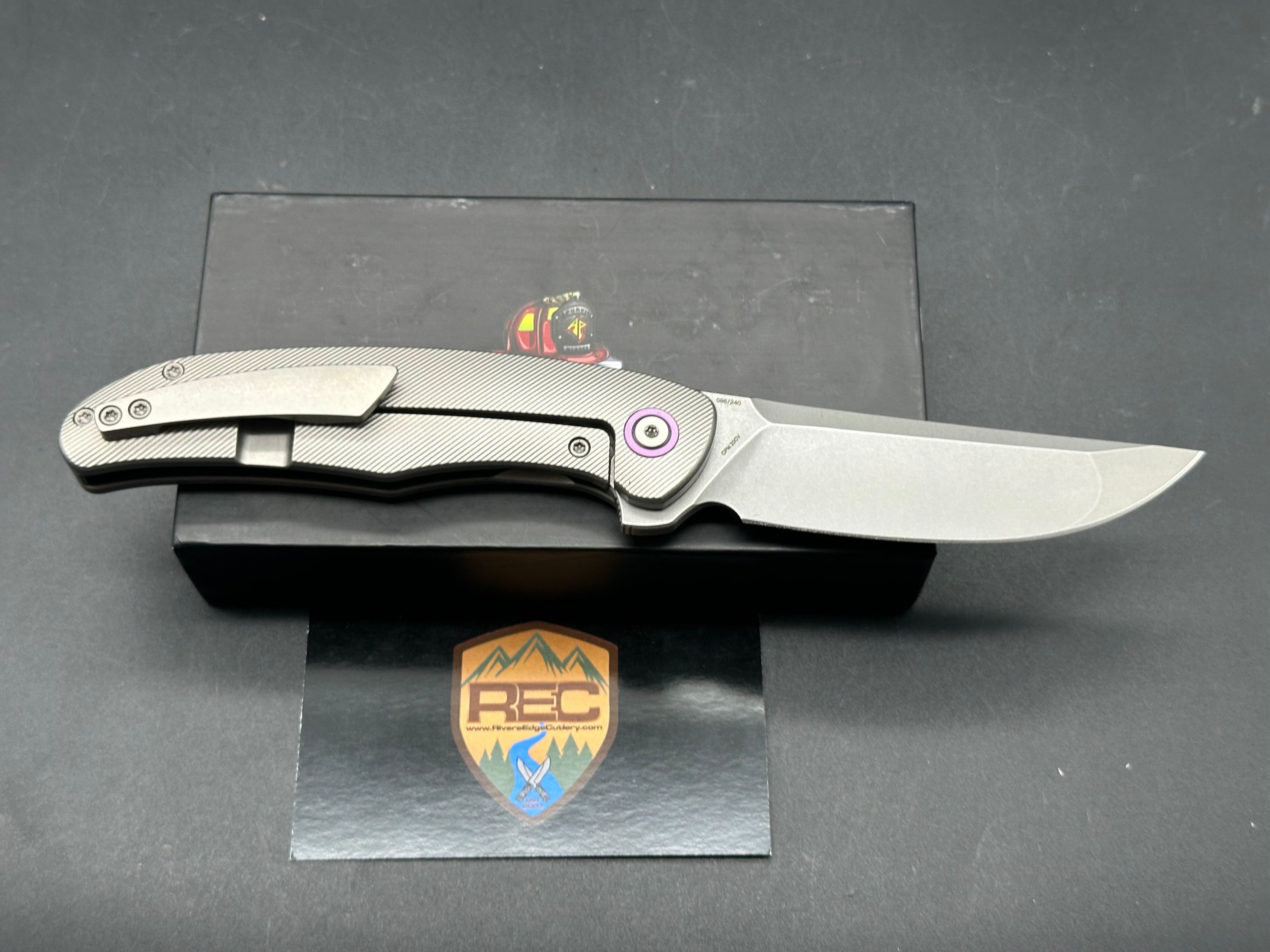 Premium A Purvis Xerx Folding Knife - 20CV Stonewash Blade & Titanium Handle for EDC, Outdoor Adventures & Survival Gear