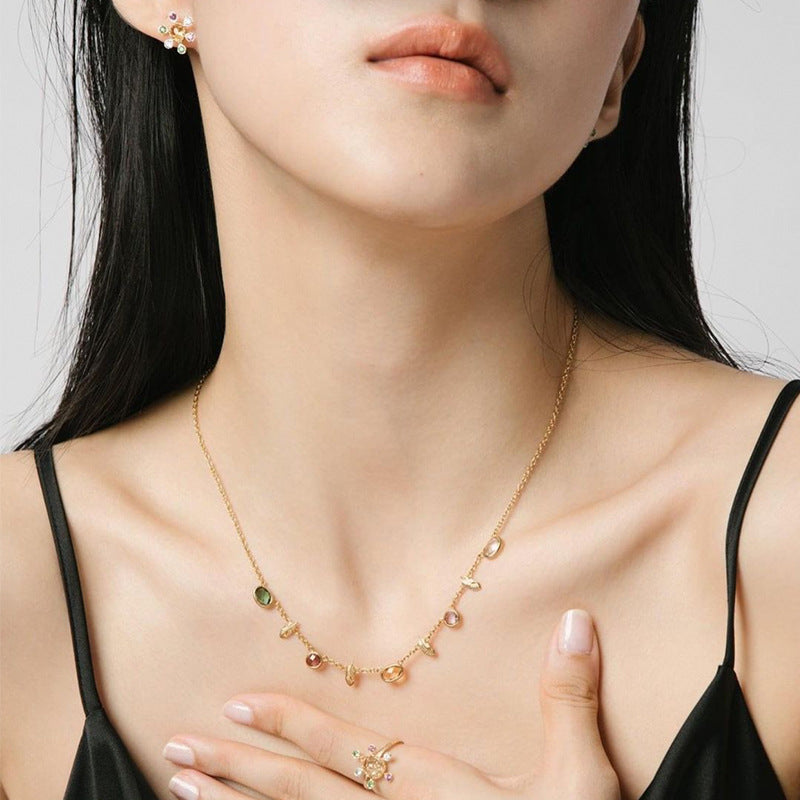 Multi Gemstone Citrine Topaz Charm Necklace with 925 Sterling Silver | TB1512 | Elegant Jewelry Gift for Women, Perfect for Birthday, Anniversary & Special Occasions