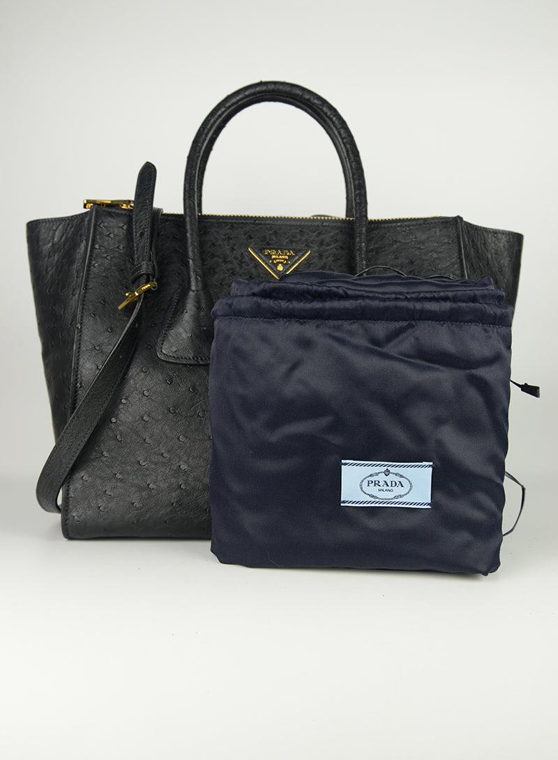 Prada Genuine Ostrich Leather Handbag for Women - Luxury Designer Purse for Work, Party & Evening Events