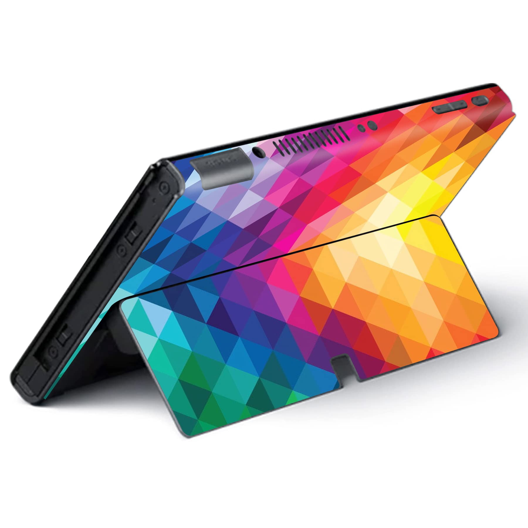 PlayVital Full Set Protective Stickers for Nintendo Switch OLED Model - Custom Vinyl Decal Skins for Switch OLED Console, Joycon, Dock & Grip - Colorful Triangle Design - Perfect for Gaming Protection and Personalization