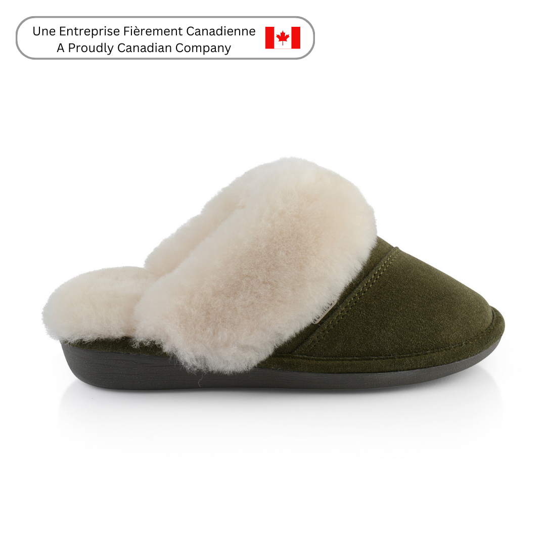 Joy Women's Fuzzy House Slippers - Soft Indoor/Outdoor Slides with Memory Foam, Military Green - Cozy Comfort for Home, Lounge & Backyard Relaxation