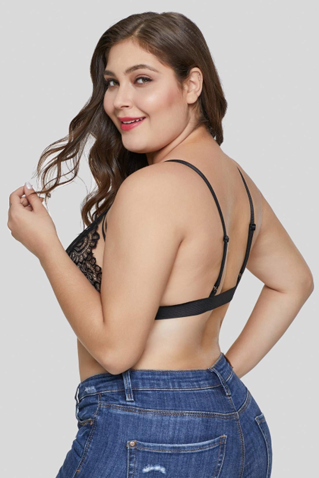 **Plus Size Sexy Bralette Lingerie for Women - Floral Sheer Lace Strappy Bra Top | Comfortable & Supportive Underwear for Everyday Wear or Special Occasions**