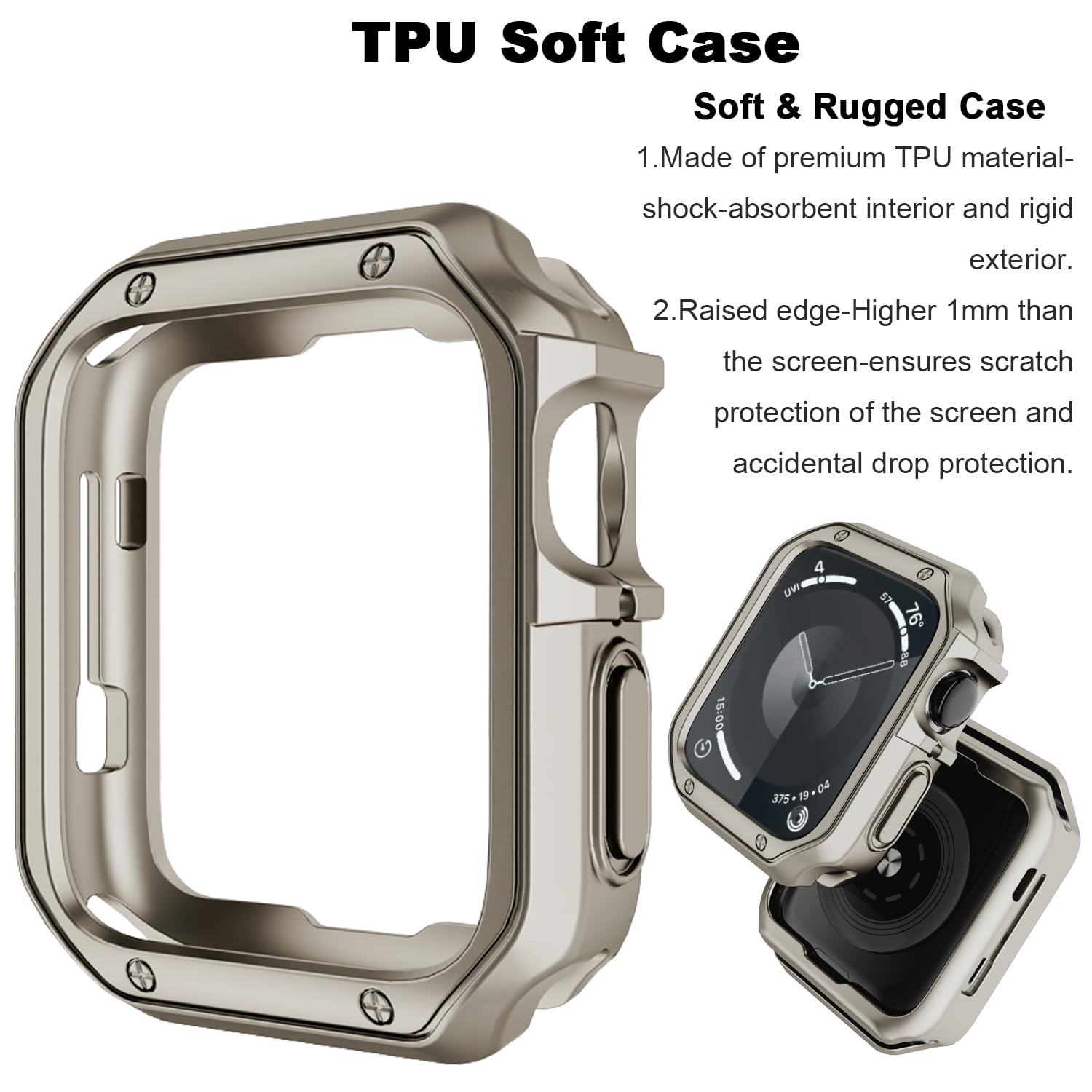 2-in-1 Stainless Steel Magnetic Loop Band & TPU Bumper Case for Apple Watch Ultra/SE/Series 9/8/7/6/5/4/3/2/1 - Durable Replacement Strap for Men & Women - Perfect for Workouts, Daily Wear & Outdoor Activities