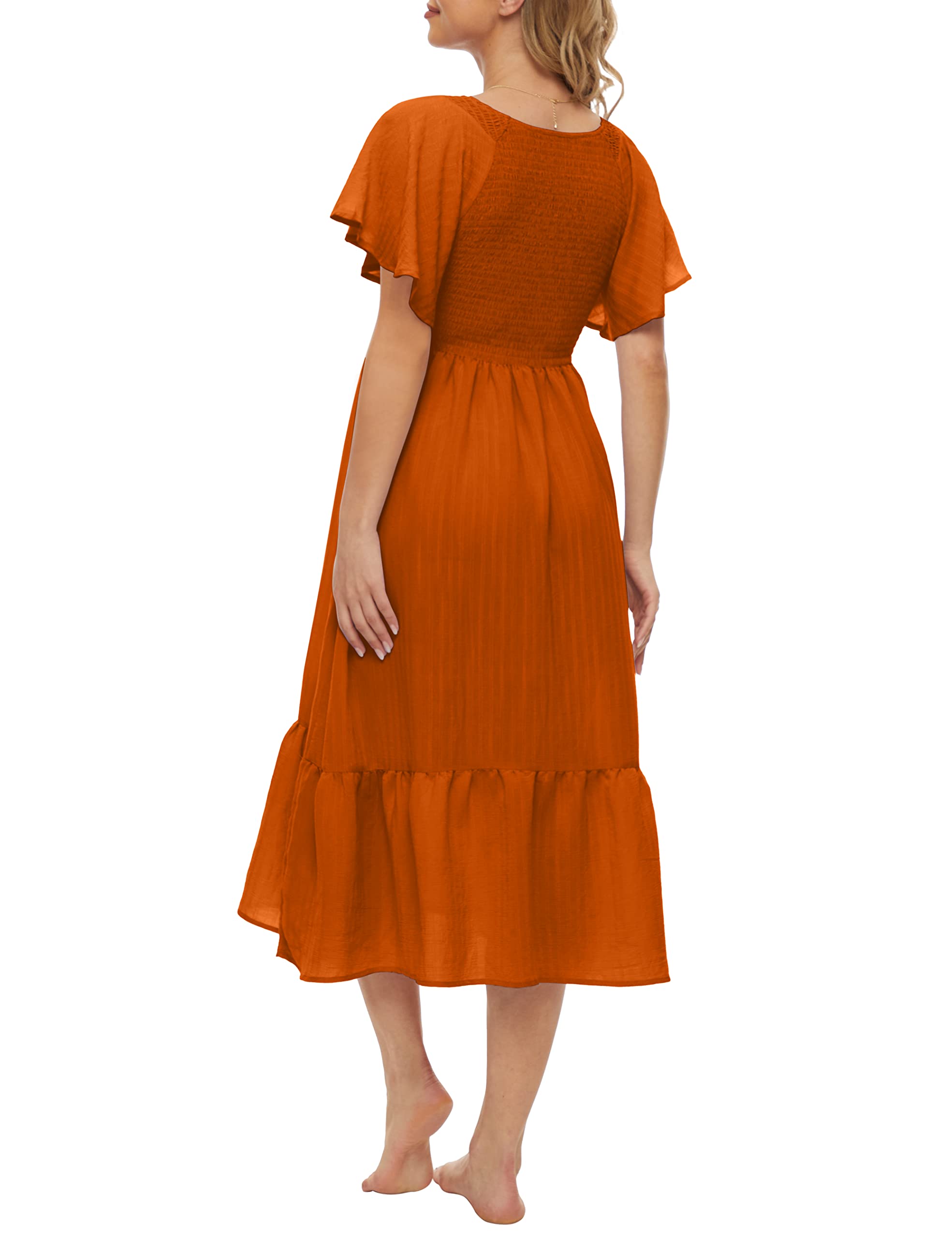 KIM S Boho Flutter Short Sleeve Maternity Dress (S-2XL) - V-Neck Smocked Midi Dress for Baby Shower & Casual Wear | Comfortable Pregnancy Outfit for Summer, Beach, and Special Occasions