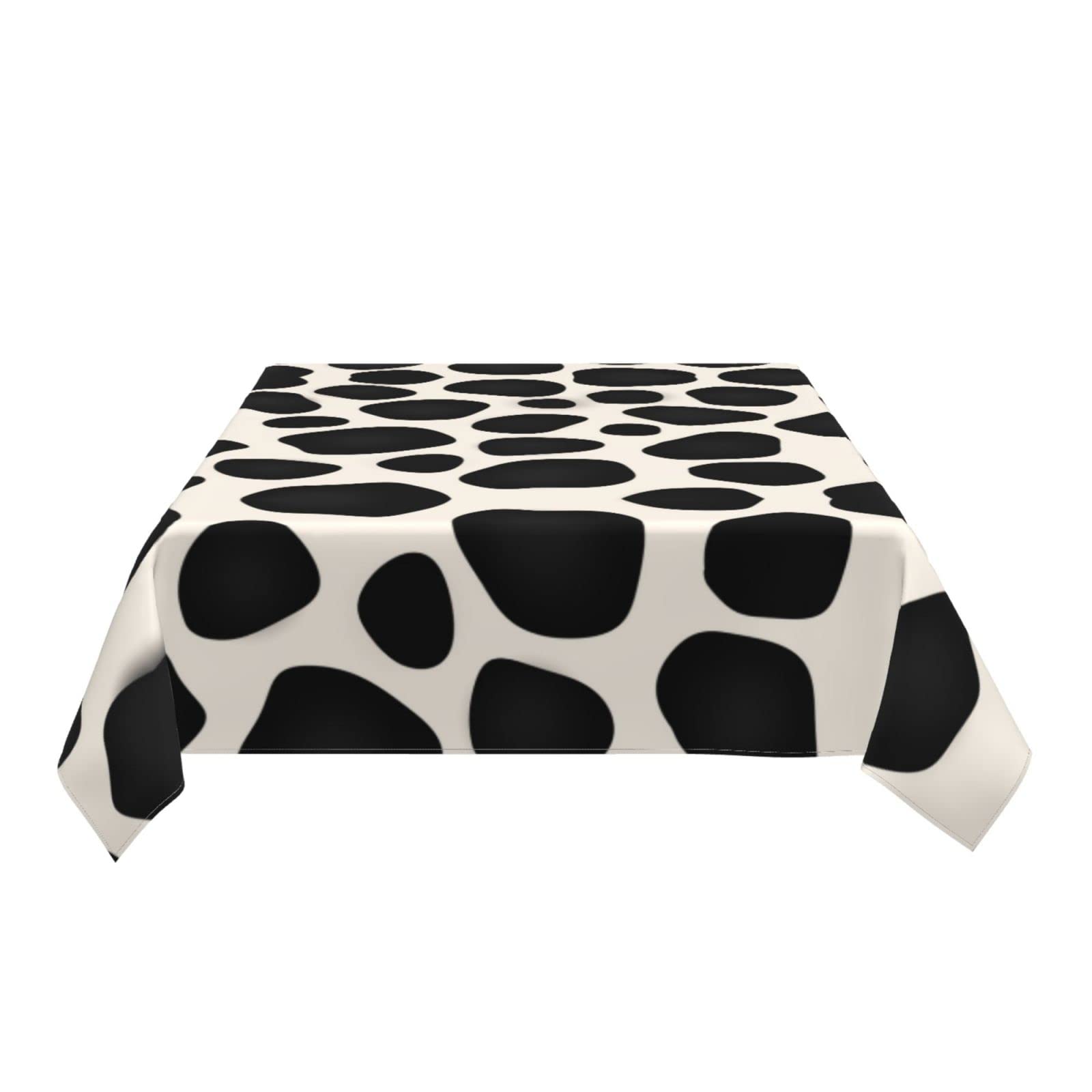 Waterproof Washable Rectangle Tablecloth 54x72 Inch - Cow Print Party Table Cover for Holiday, Camping, Picnic & Indoor Dining - Black