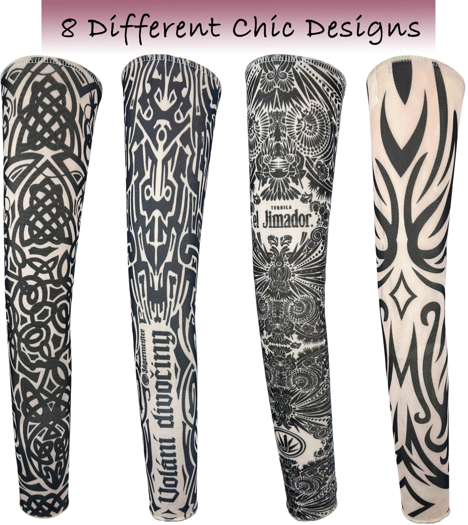 8 Pcs Fake Tattoo Sleeves for Men - UV Protection & Cooling Temporary Arm Tattoos (Buddha, Dragon, Flower, Monster, Tribal Designs) - Perfect for Halloween, Cosplay, Parties and Costume Events