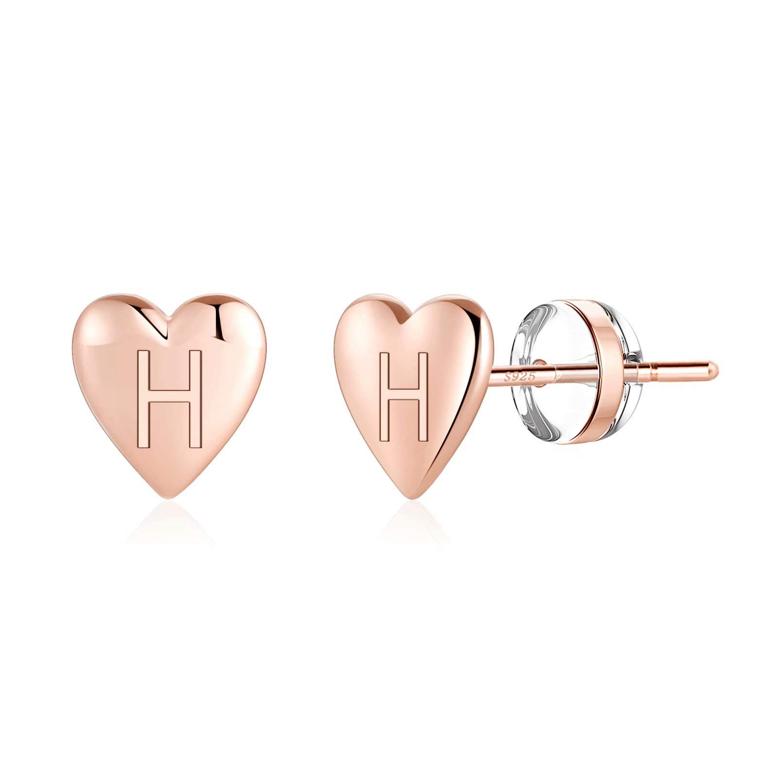 Heart Initial Stud Earrings for Women & Girls - 14K Gold Plated S925 Sterling Silver Hypoallergenic Dainty Letter Earrings | Sensitive Skin Safe, Minimalist Jewelry Gift for Birthday, Valentine's Day & Everyday Wear