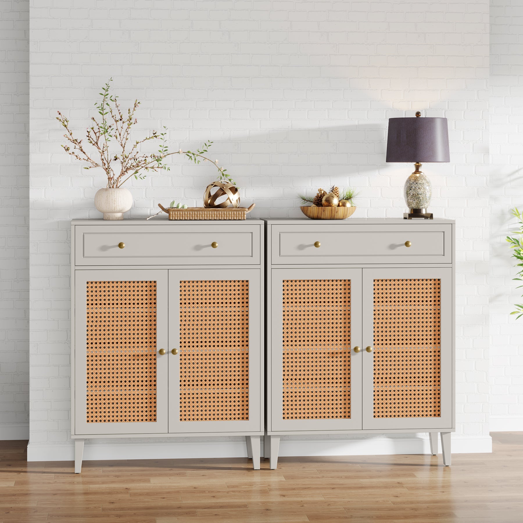 Solid Wood Storage Cabinet Sideboard with Adjustable Shelves & Drawer - Modern Farmhouse Furniture for Dining Room, Living Room, or Entryway Organization